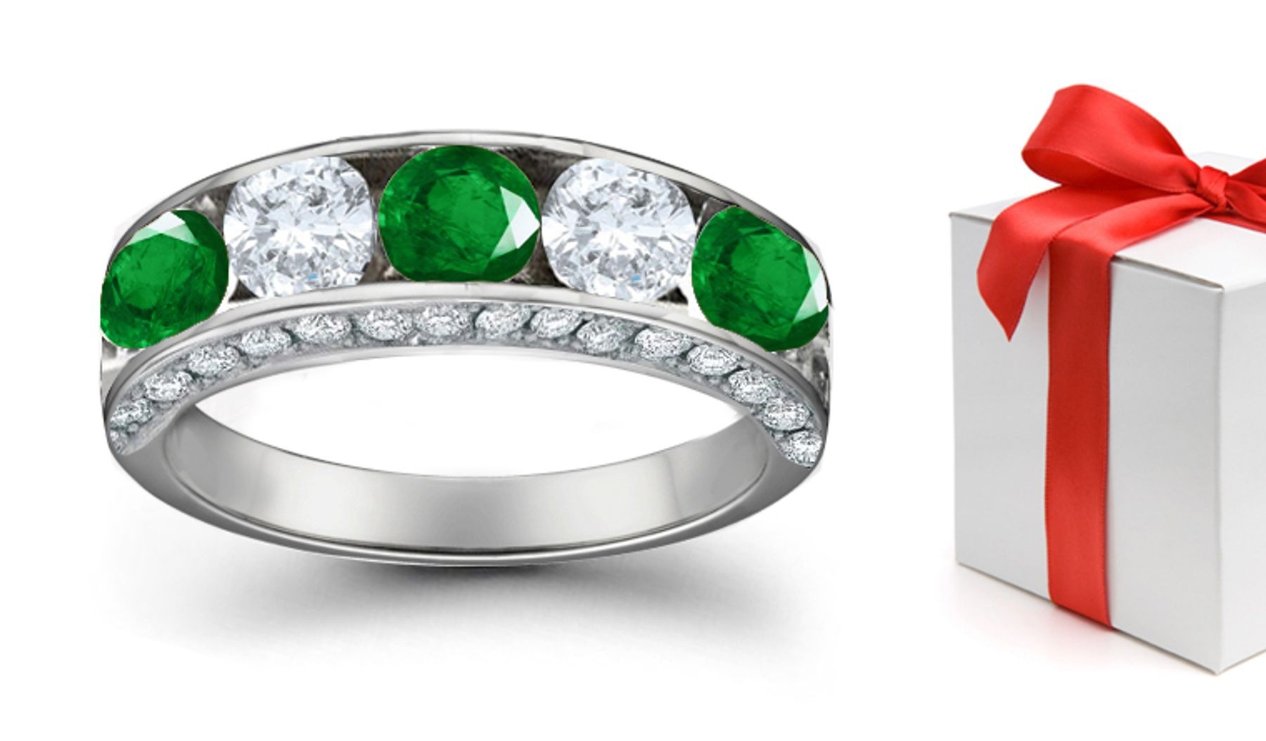 Precious Gifts Collection:Platinum & Diamond Emerald Five Stone Ring