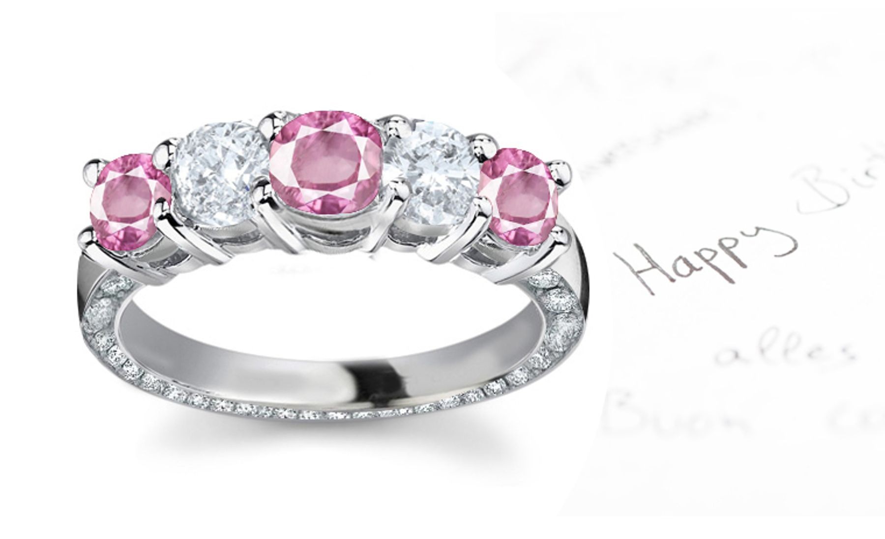 Pink Sapphire & White Diamond Anniversary Rings