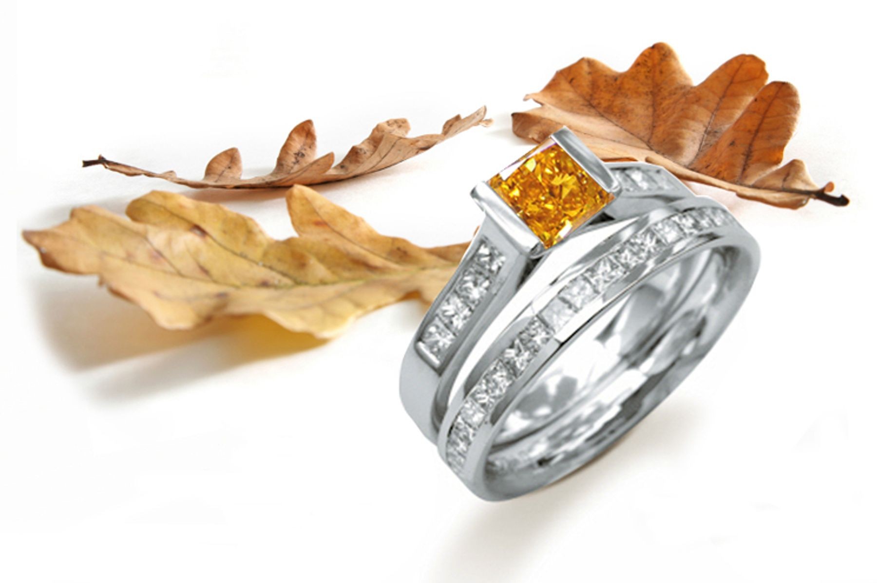 Yellow Diamond Rings: Platinum Yellow Princess Cut Diamond and White Princess Cut Diamonds Engagement 