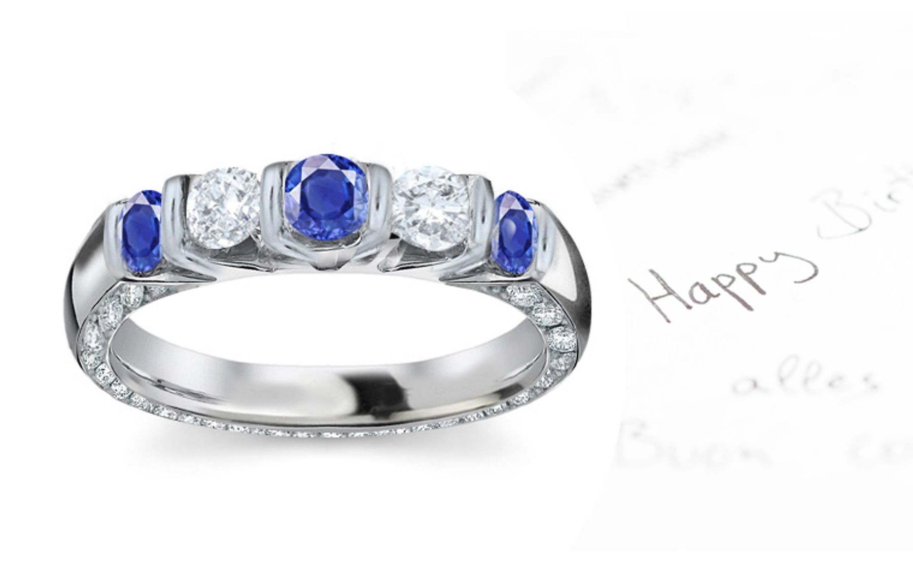 Designer 5 Stone Ring Diamond Blue Sapphire Anniversary Band