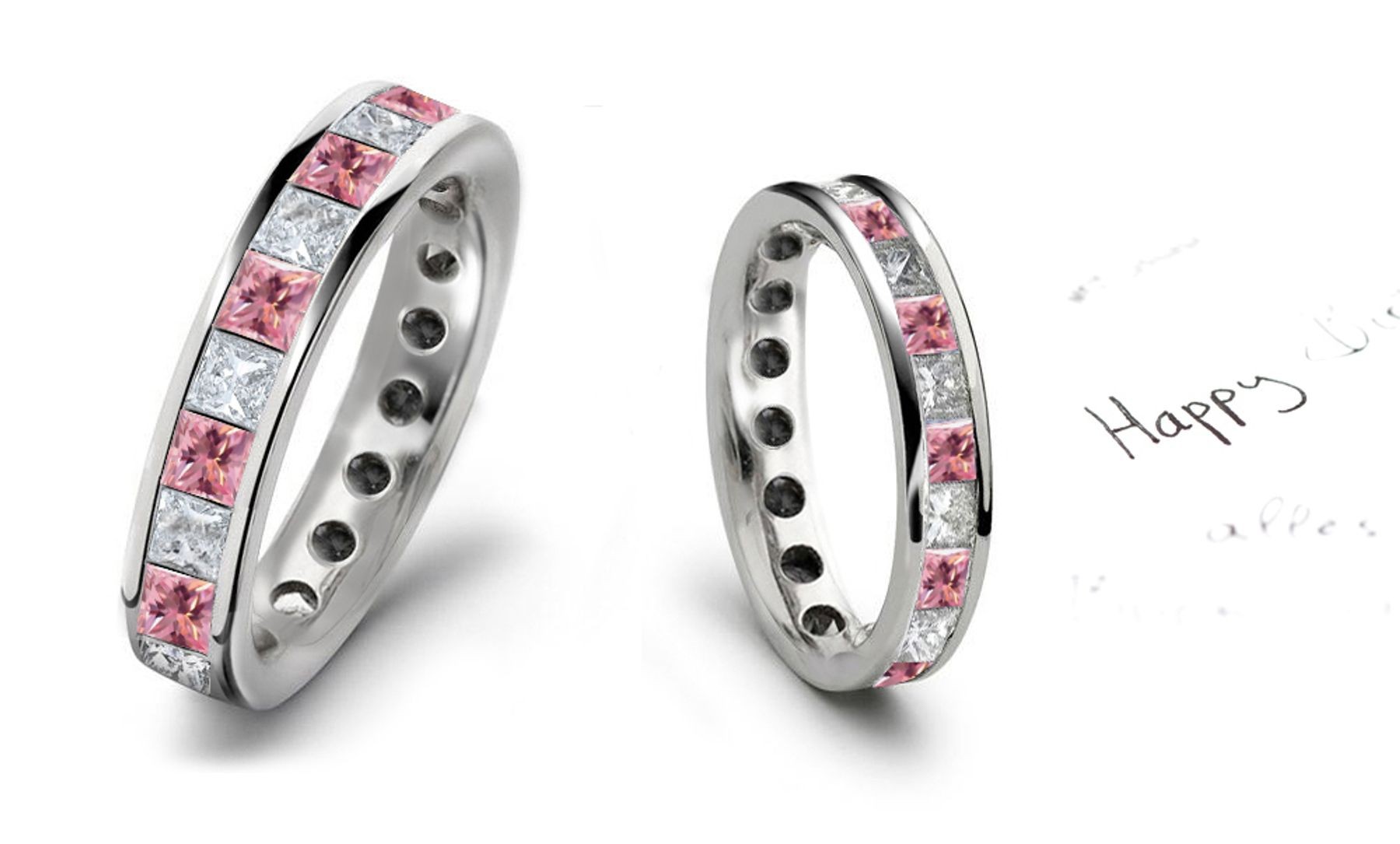 Princess Cut Pink Diamond White Diamond Eternity Ring in Platinum & Gold