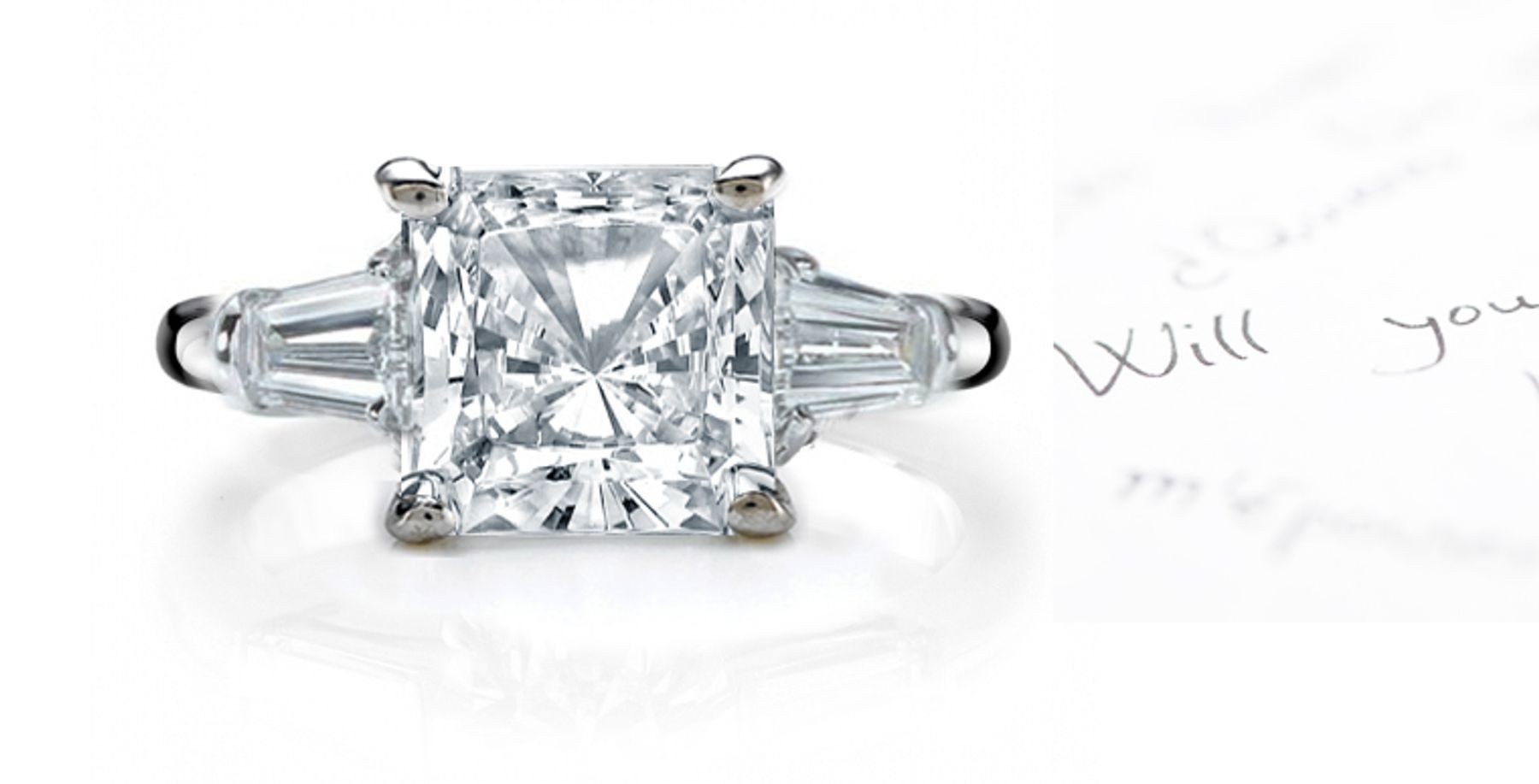 Three Stone Princess Cut & Bullet Diamond Ring