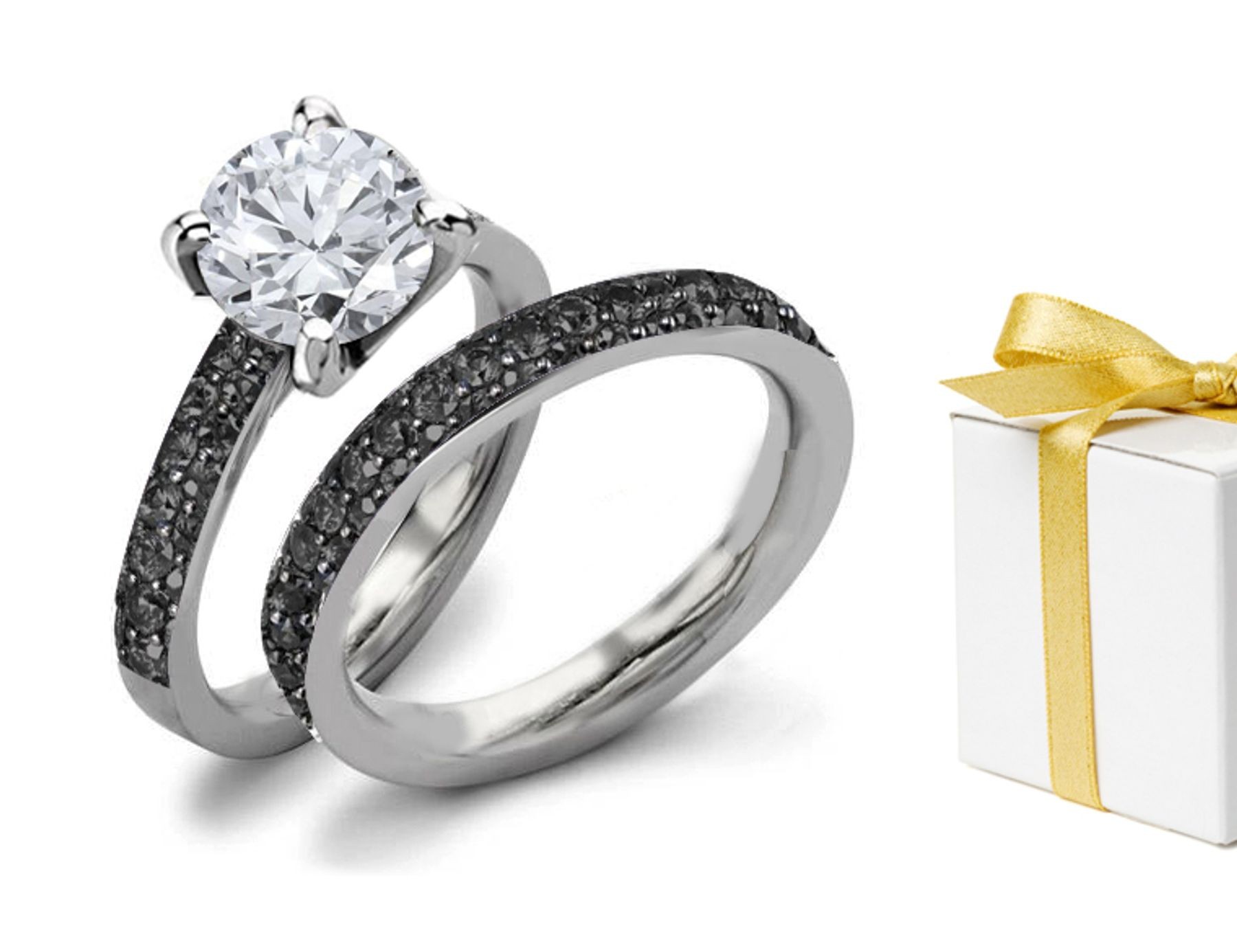 Black Diamons Diamond Engagement & Wedding Rings Set
