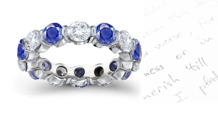 Bar Set Fine Blue Sapphire and Diamond Eternity Wedding Band in 14k Gold Size 6