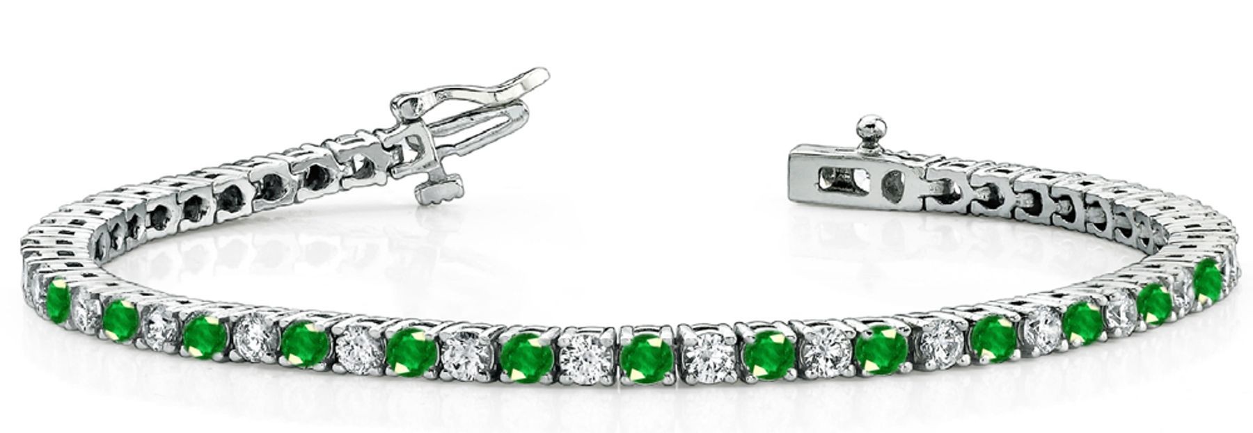 Emerald Diamond Tennis Bracelets: Platinum Round Emerald and Diamond Tennis Bracelet 