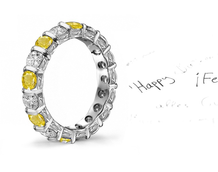 Engraved Diamond & Sapphire Wedding Rings
