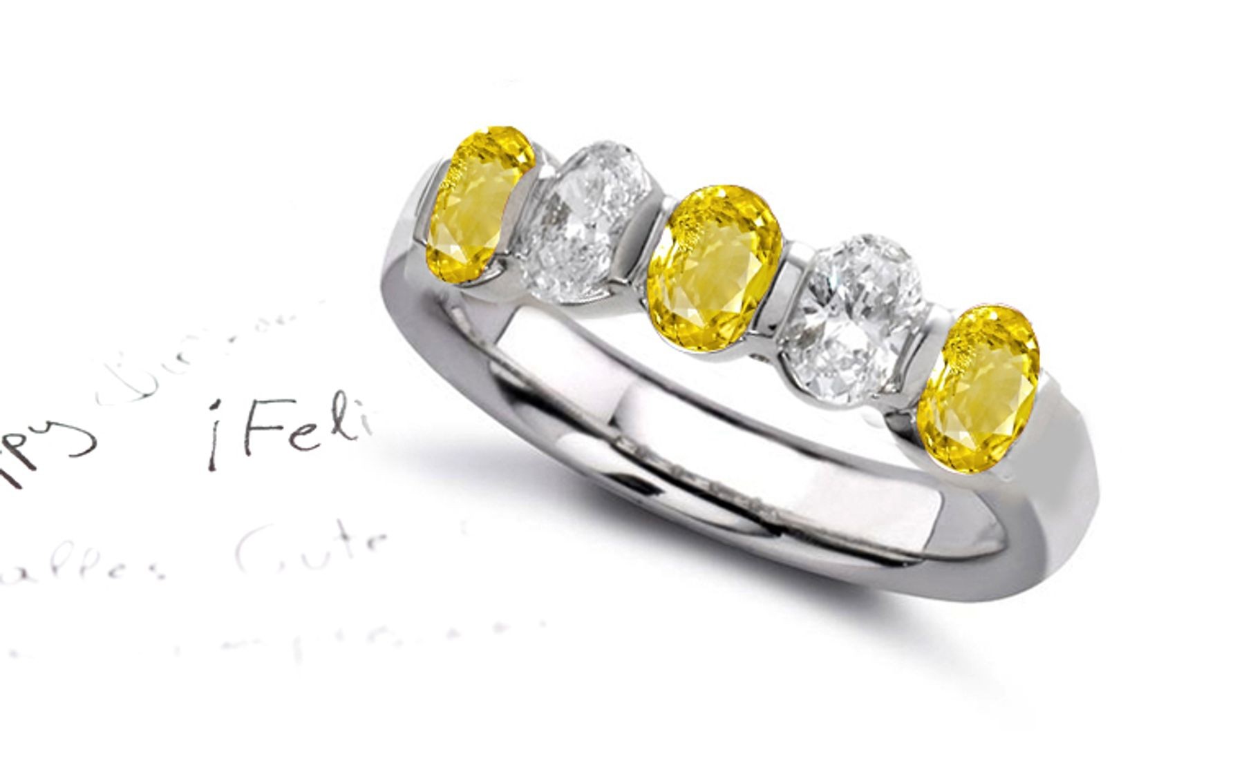 Gem of Gems: Beautiful Yellow Sapphire Diamond Five Stone Anniversary Wedding Ring