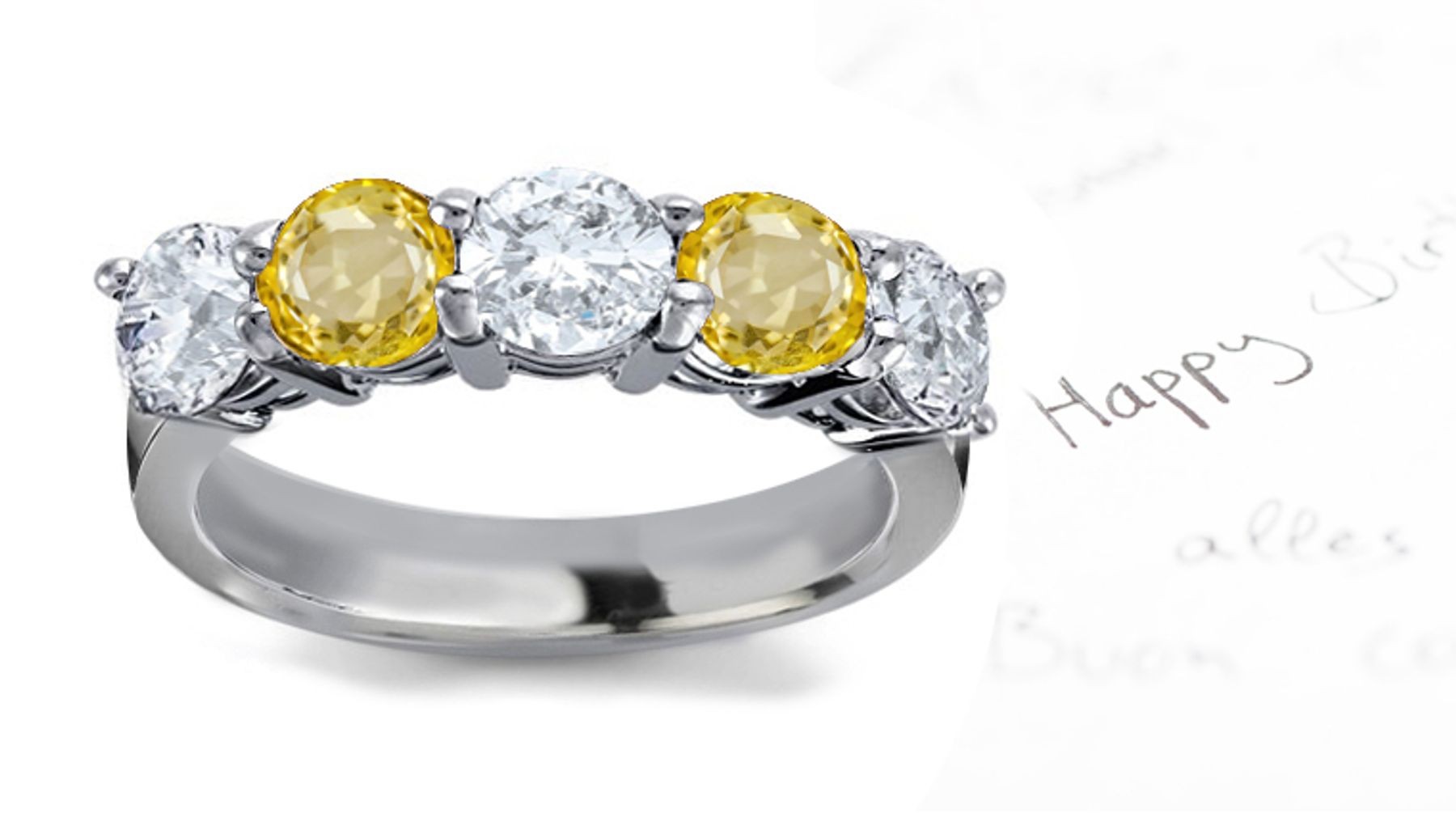 Magnificent: Yellow Sapphire Diamond Five Stone Wedding Anniversary Ring