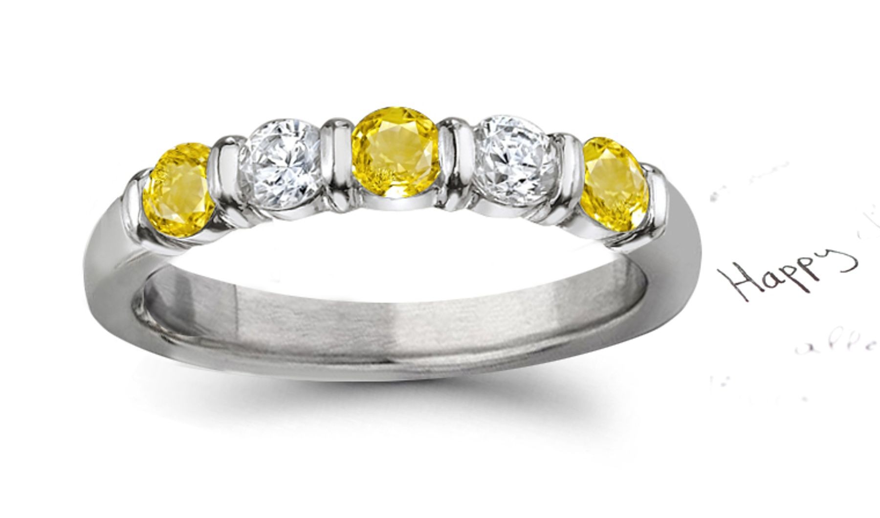 Truly Unique: Yellow Sapphire Diamond Five Stone Wedding Anniversary Ring