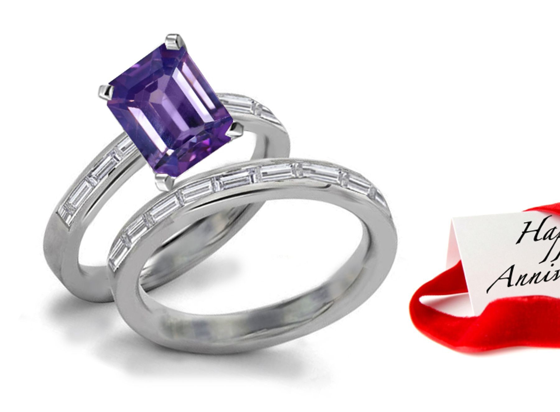 Must Have: Brilliant Intense Very Rare Purple Sapphire & Sparkling Diamond Engagement & Wedding Bands
