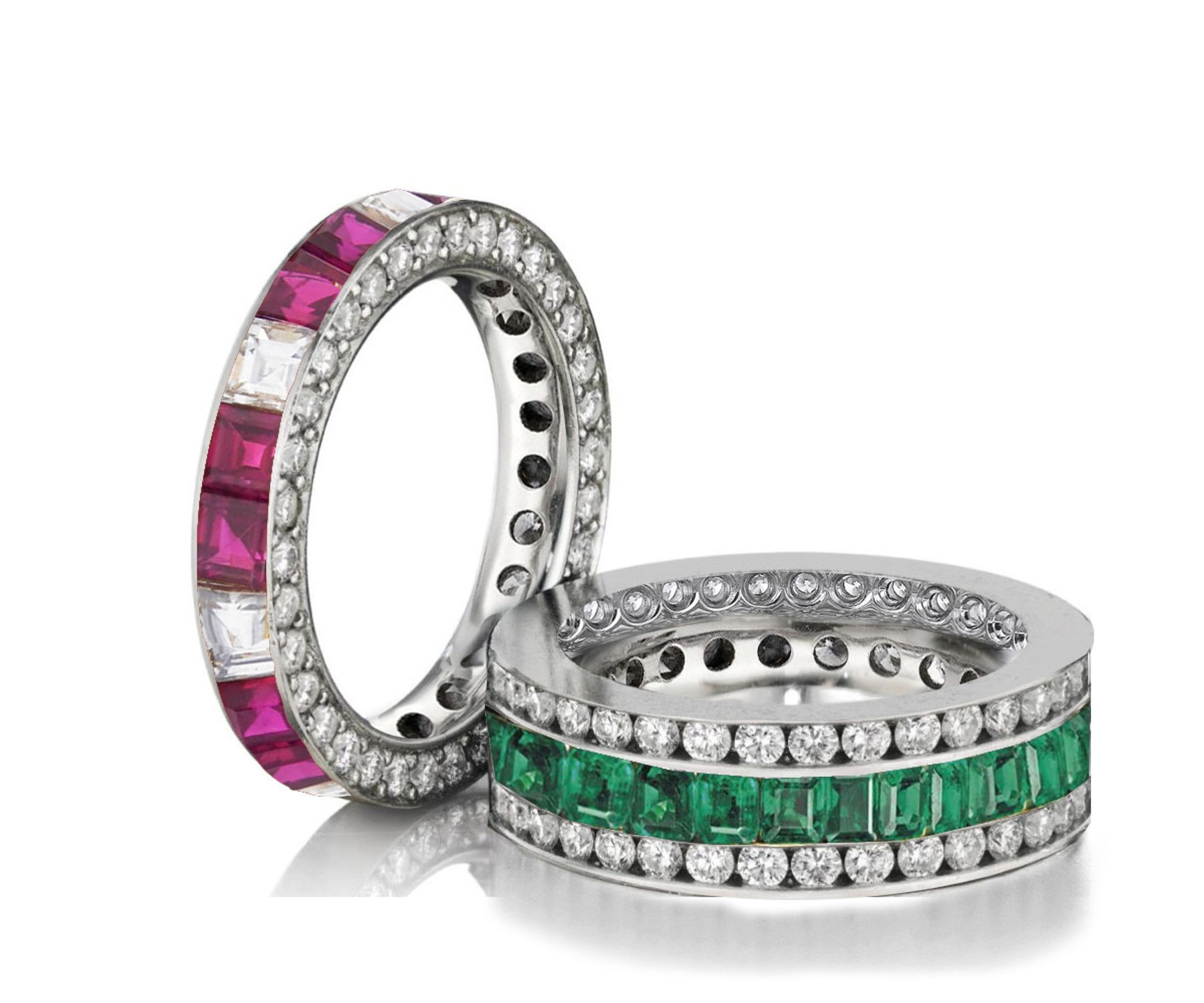 Made to Order Great Selection of Channel Set Princess Cut Round Diamonds Ruby & Emerald Eternity Rings & Bands