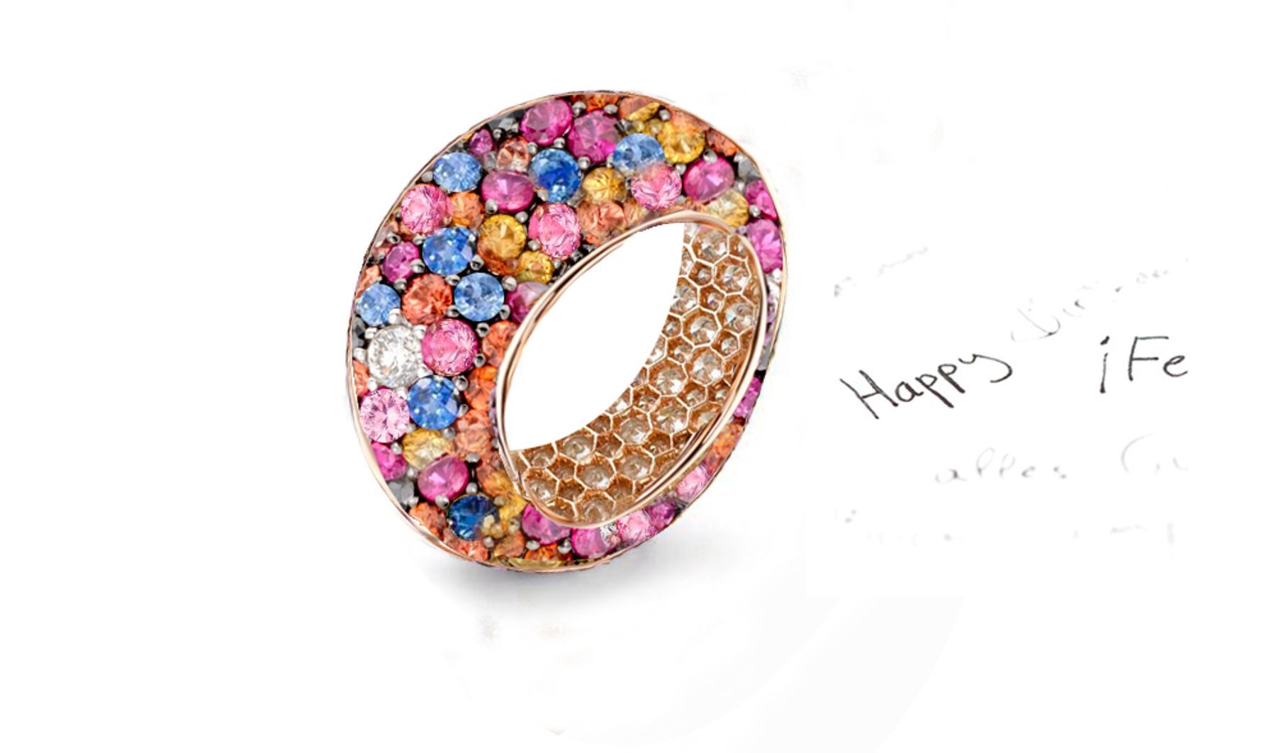 Fabulous Multi-Colored Diamonds & Precious Stones Eternity Band Rings