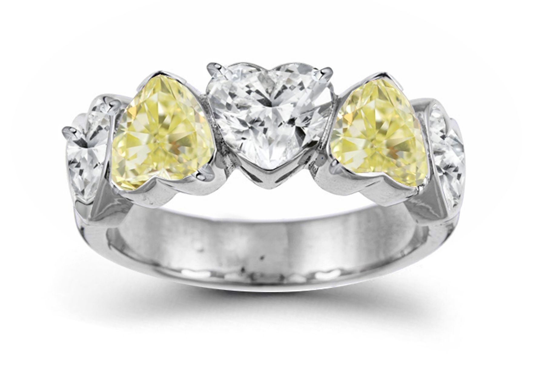 Designer Five Stone Yellow Diamond Heart Ring