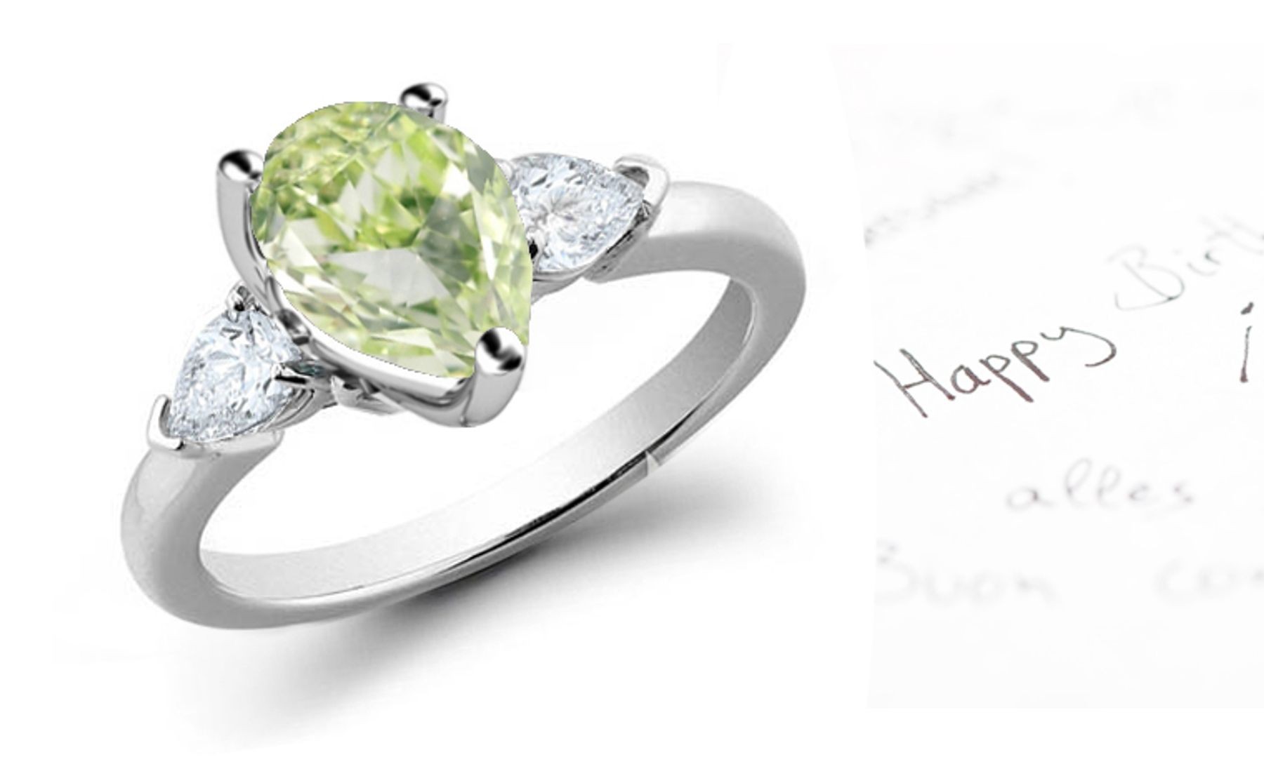 Pears Green Diamond Designer Ring
