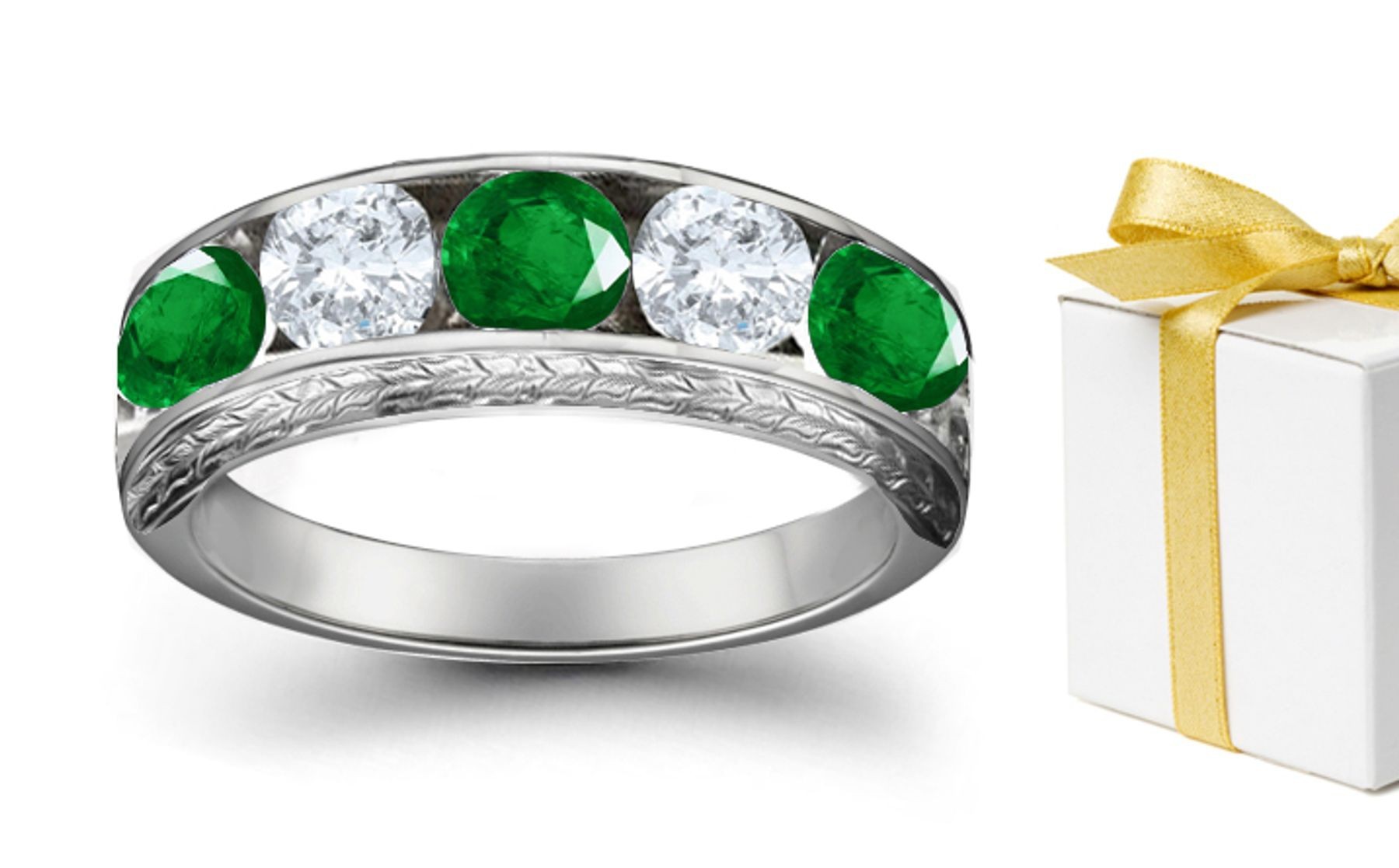 ExtraordinaryCollection: Platinum & Diamond Emerald Five Stone Ring