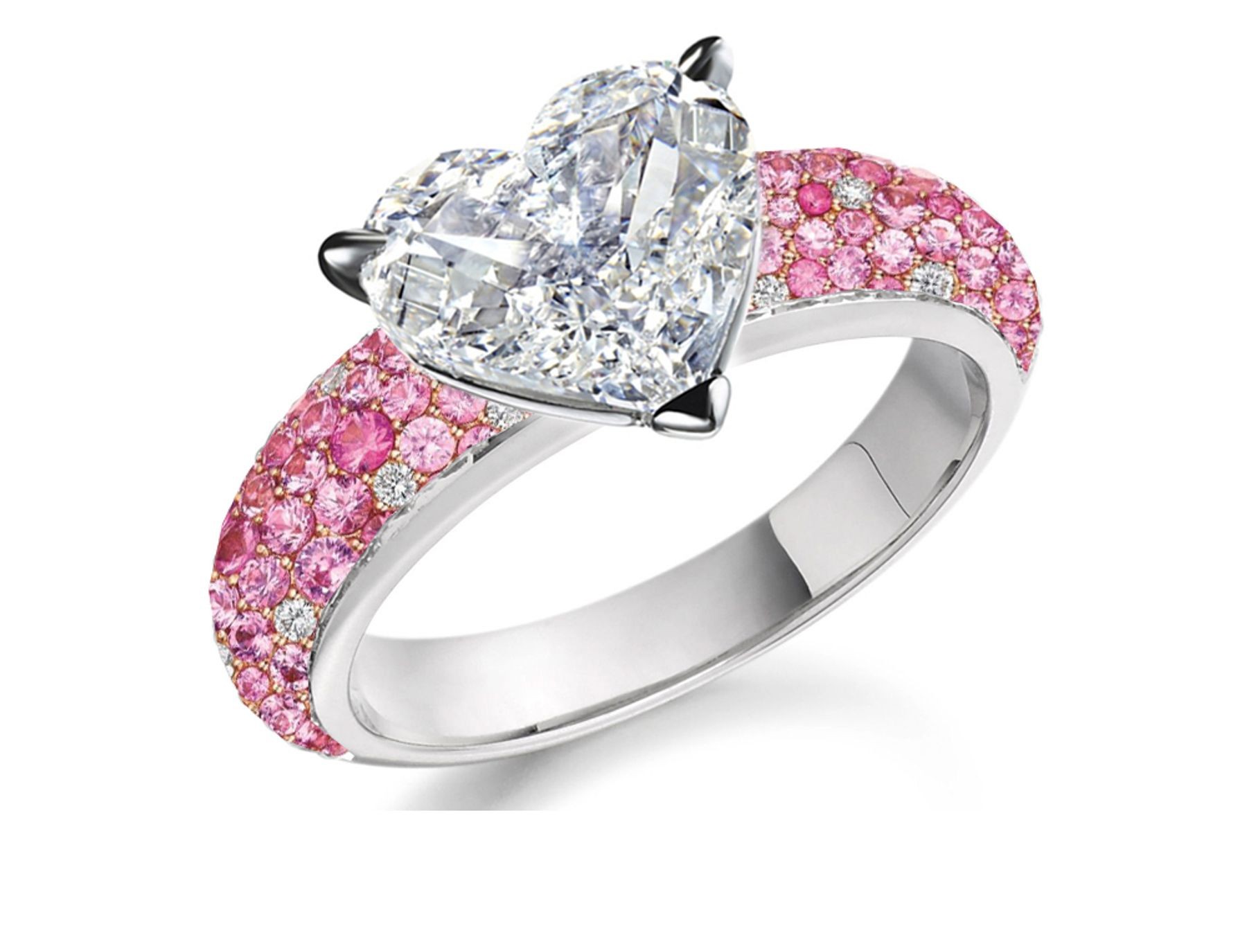 Made to Order Just For You Delicate Micro Pave Pink Sapphires Diamonds & Heart Diamond Ring