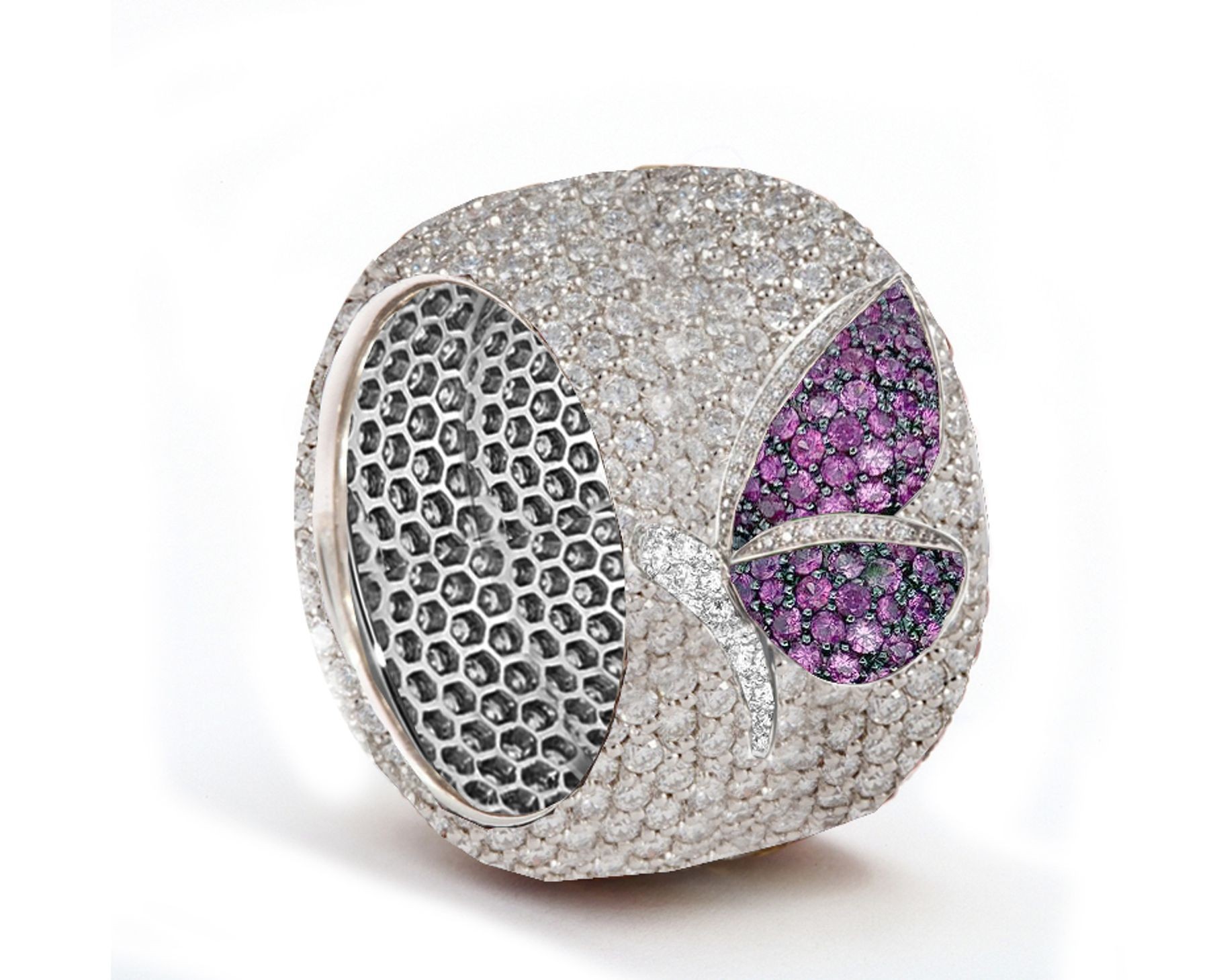Delicate French pavee Sparkling Brilliant-Cut Round Diamonds & Vivid Multi-Colored Precious Stones Eternity Rings & Bands Featuring Butterflies, Moon & Stars