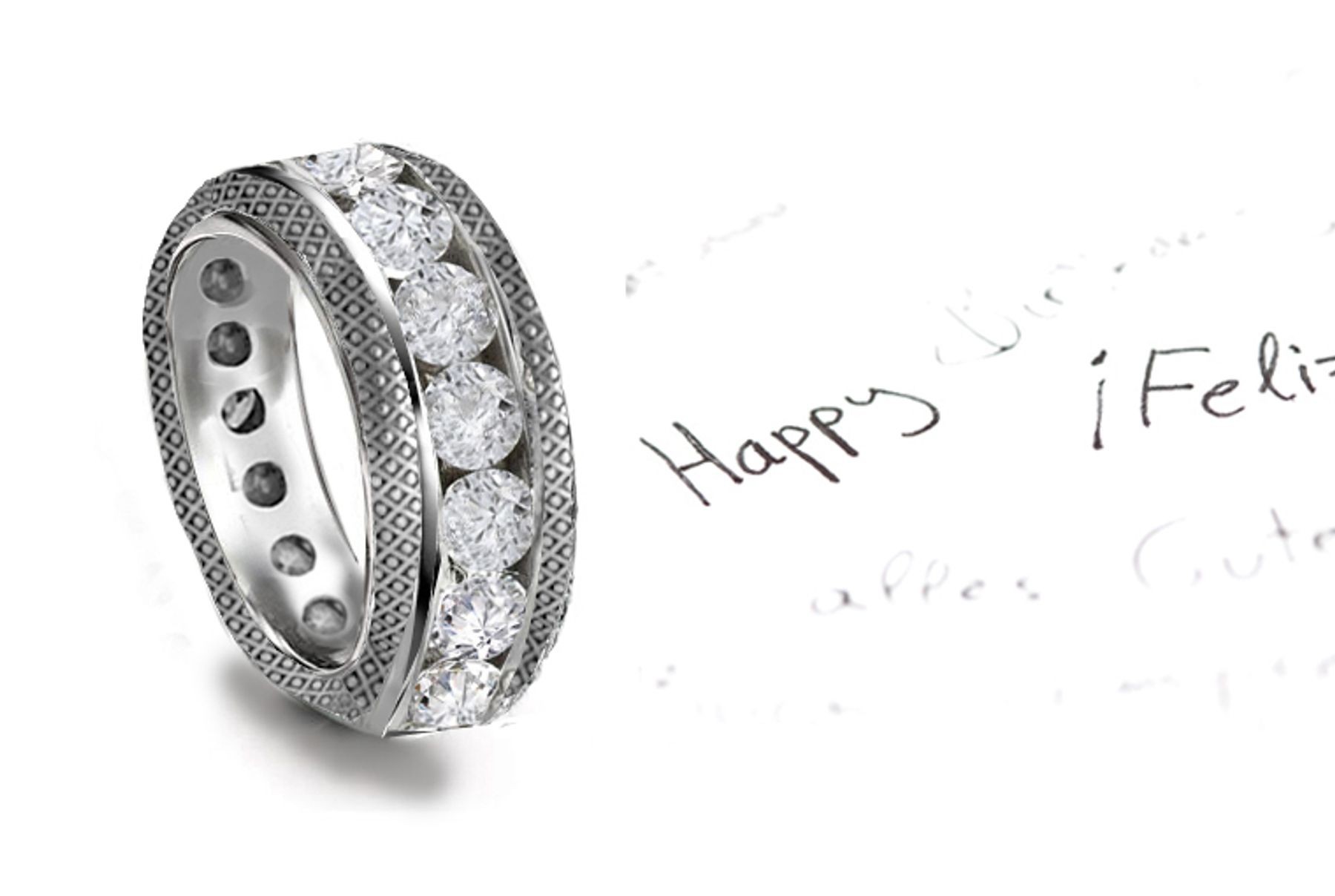 Love & Celebration: Antique Diamond Wedding Band Decorated Sides with Embossed Leaves and Flowers is 5 mm Wide