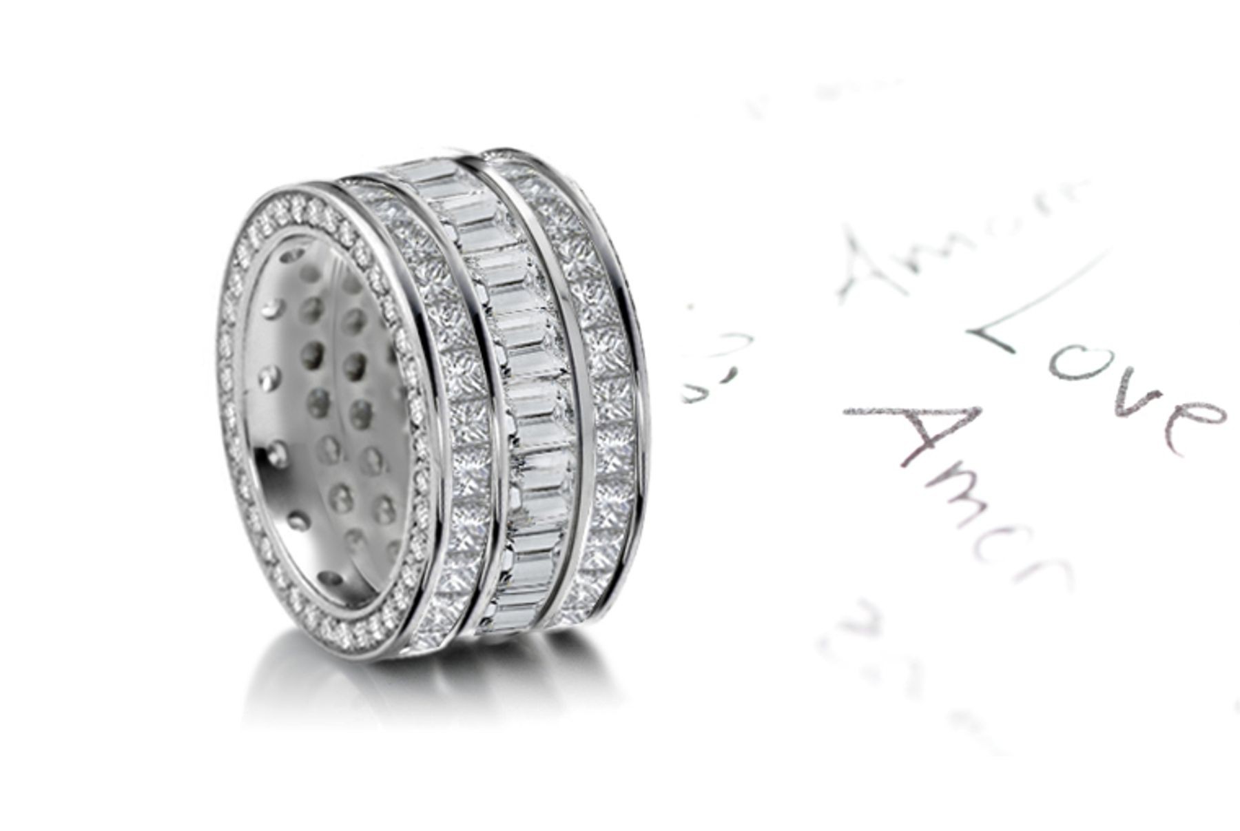 Tailor Designed Sparkler of Baguette Cut Diamonds bordered by row of Asscher Cut Diamonds in 4.0 to 5.50 carats