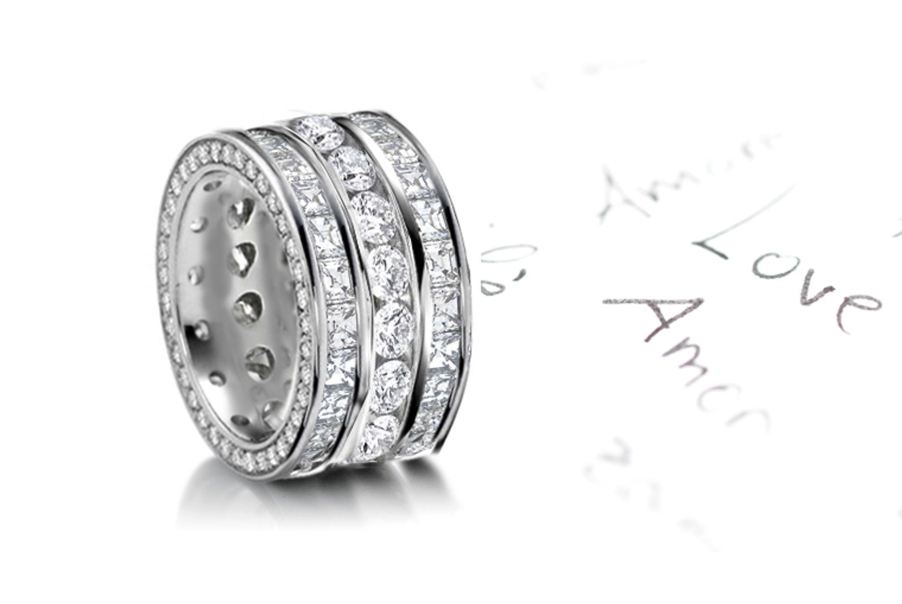 Designer: Glistening Three Row Diamond Eternity Ring in 14k Gold