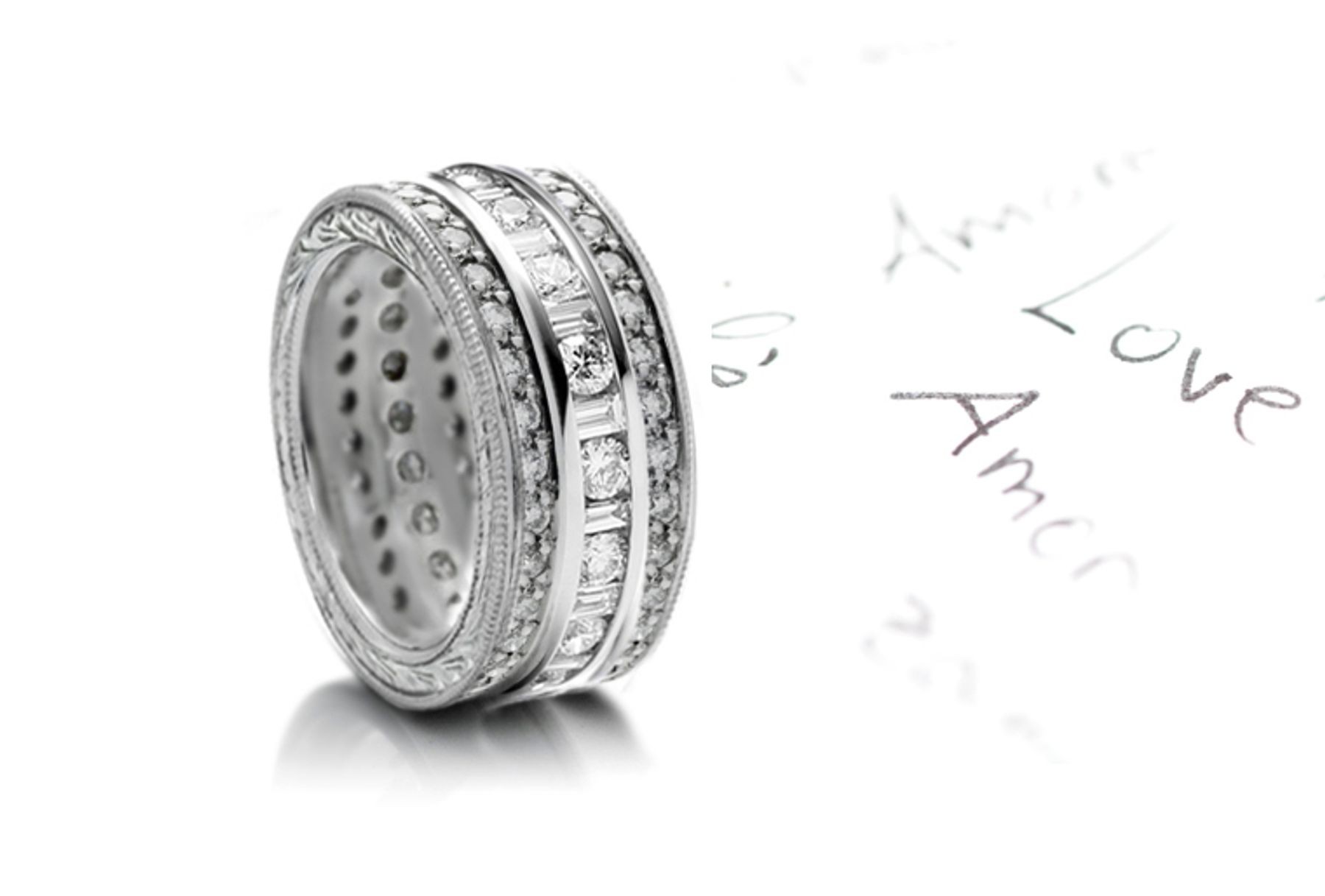 Hidden Fire: Look Three Rows of Diamond Eternity Wedding Bands