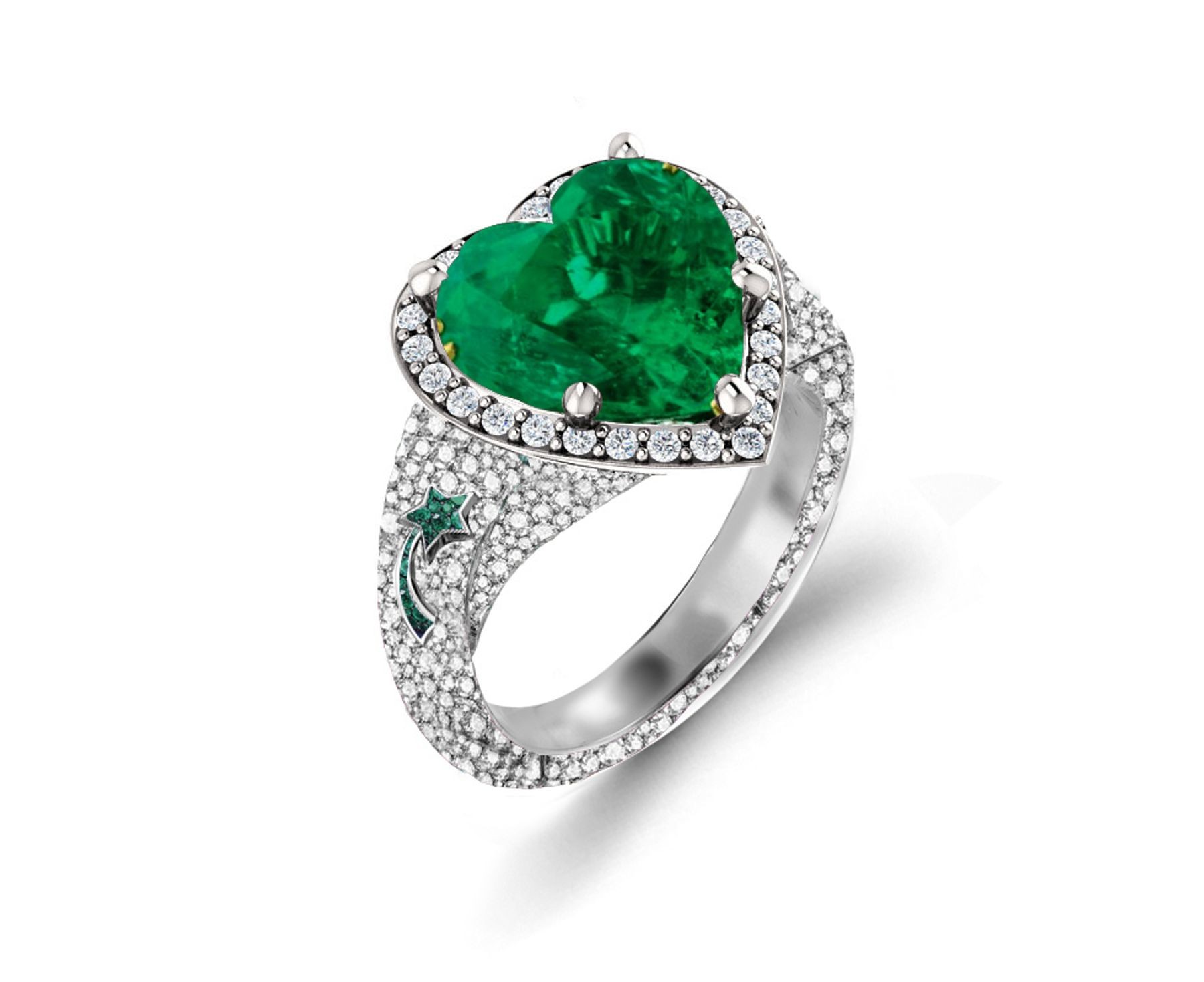 Precision Set Delicate French Micro Pave Halo Rings With Emerald & Diamonds