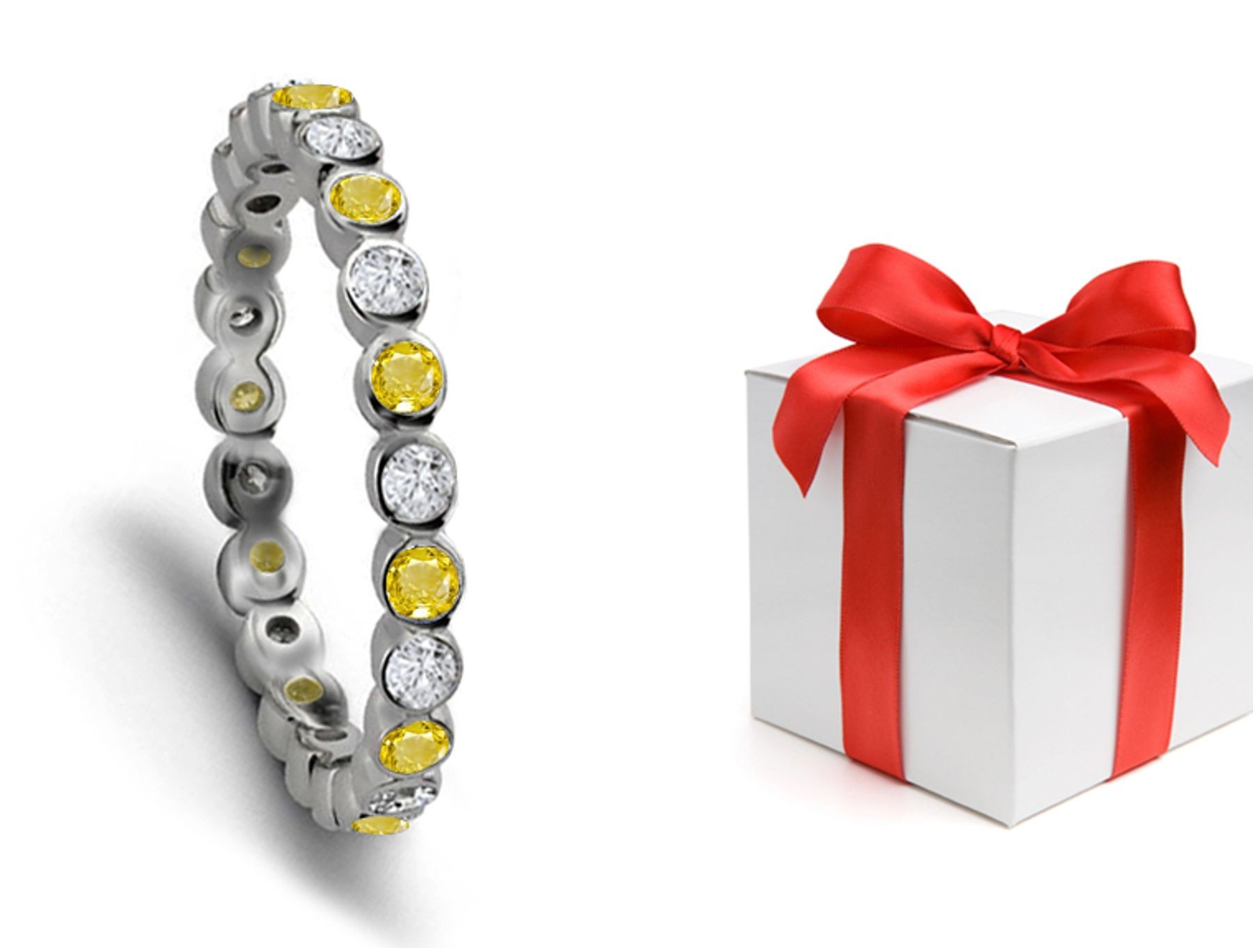 Gleaming: Sparkling Yellow Sapphire & Diamond Eternity Wedding Rings