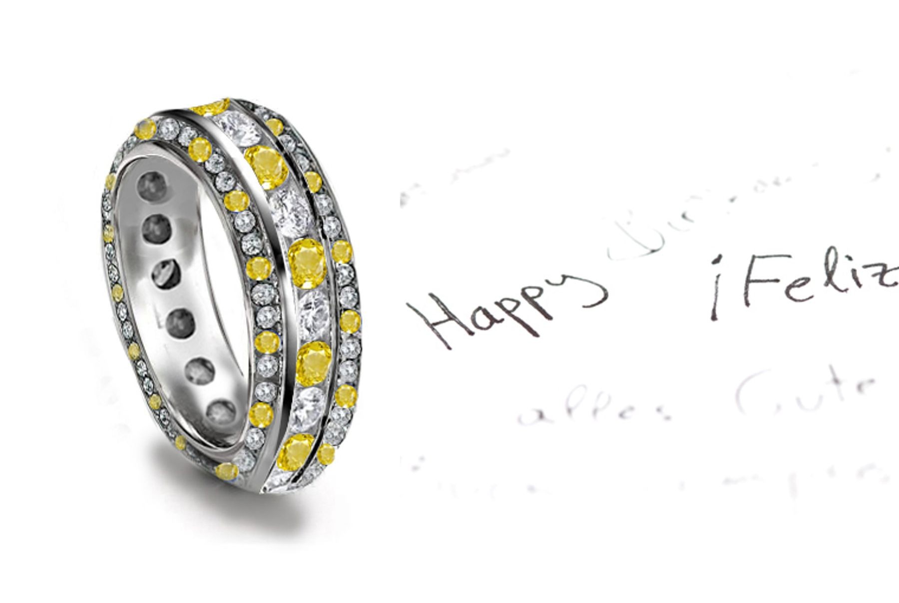 Glittering: Yellow Sapphire & Diamond Eternity Rings