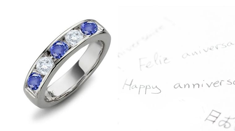 5 Stone Sapphire & Diamond Wedding Anniversary Band