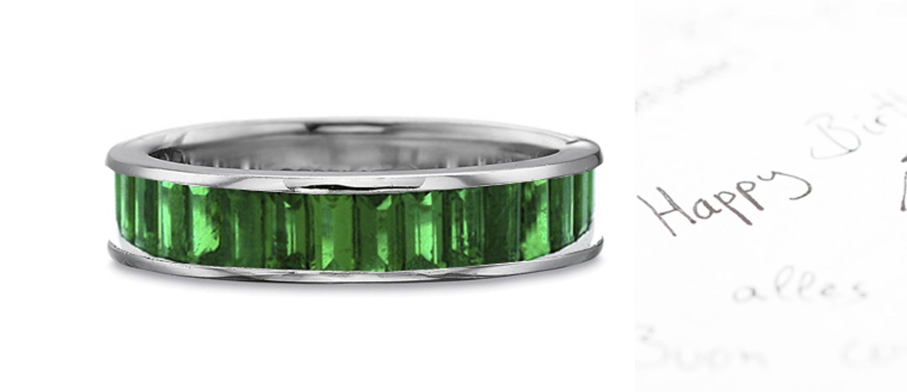 All Emerald Baguette Eternity Ring in Platinum & Gold Ring Size 3 to 8 2 to 5 cts tw