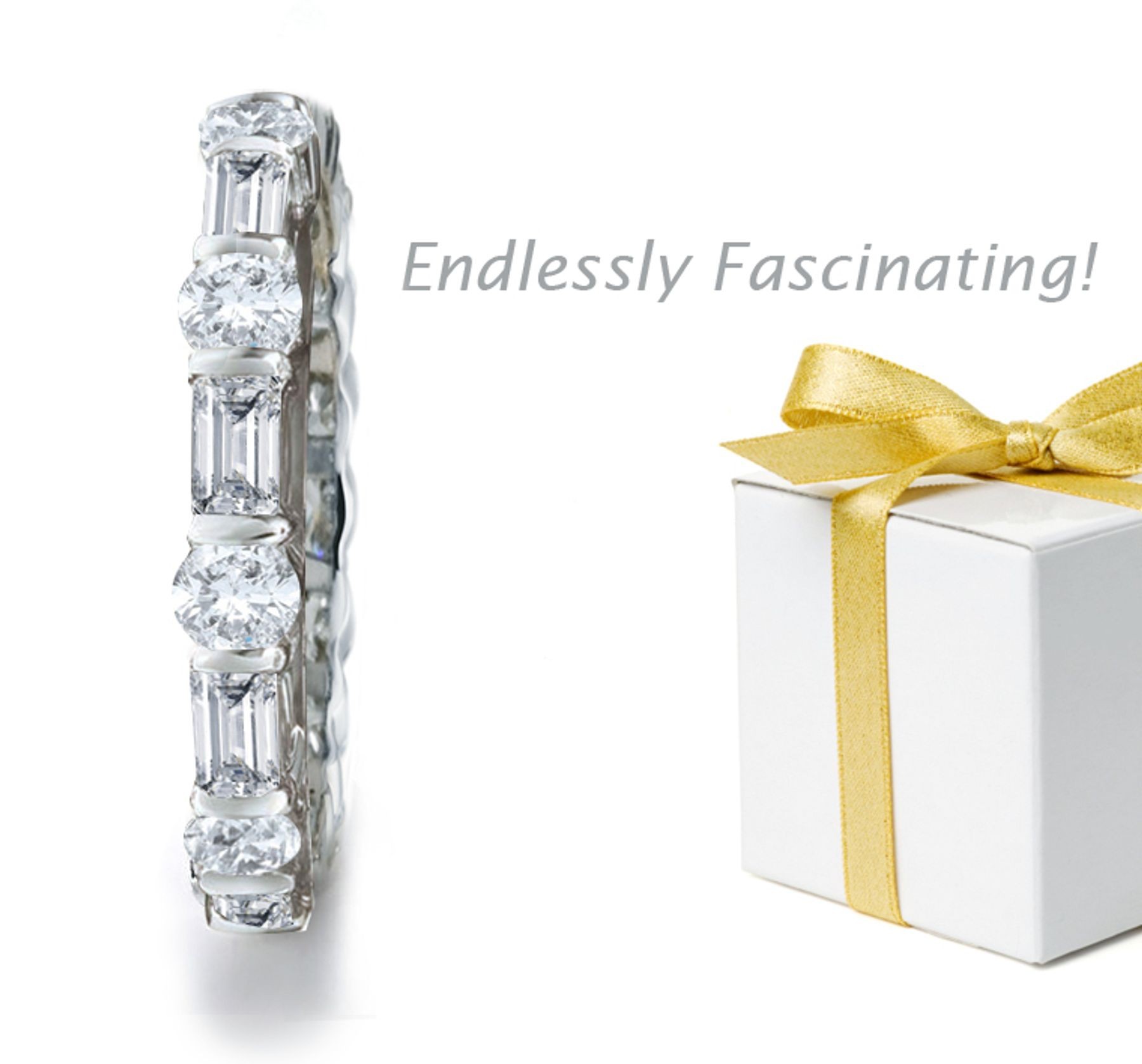 Vibrant: View Designer Bar Set Eternity Band with Alternating Round Brilliant & Baguette Cut Diamonds in Platinum & 14k Gold