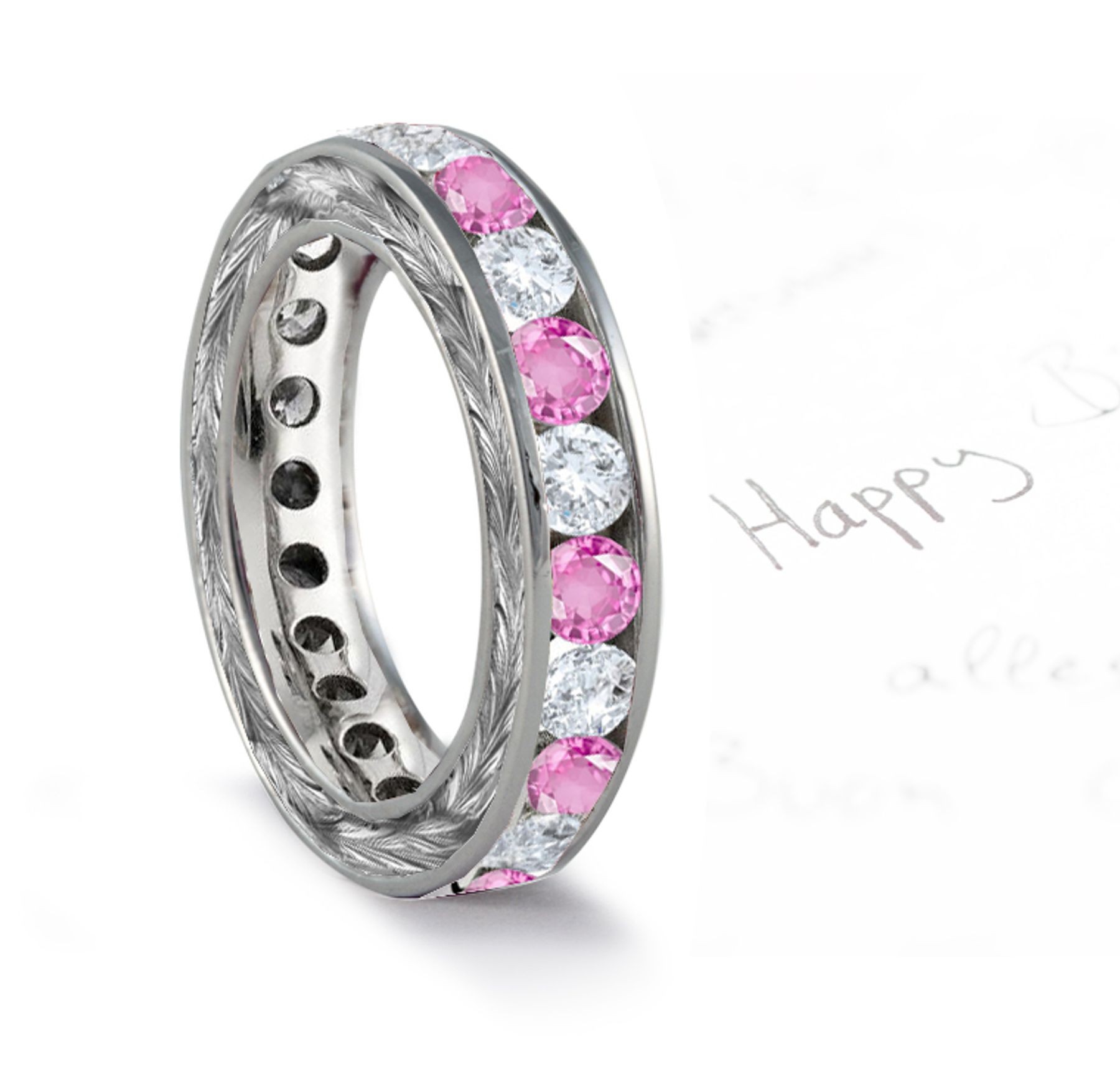 Pink Sapphire & Diamond Wedding Bands