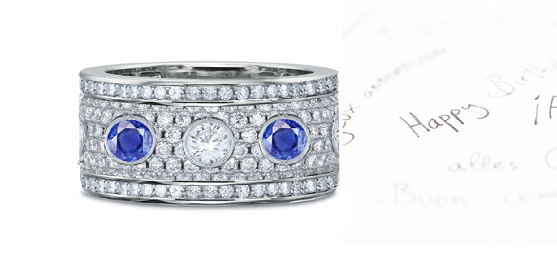 Micropavé Blue Sapphire & Diamond Special Design Open Work Bubble Band