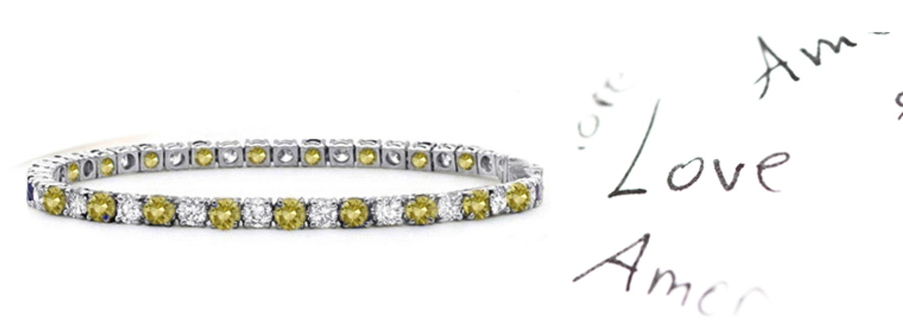 Alternating Yellow Colored Diamonds & White Diamonds Fancy Yellow Diamond Bracelet and Necklace