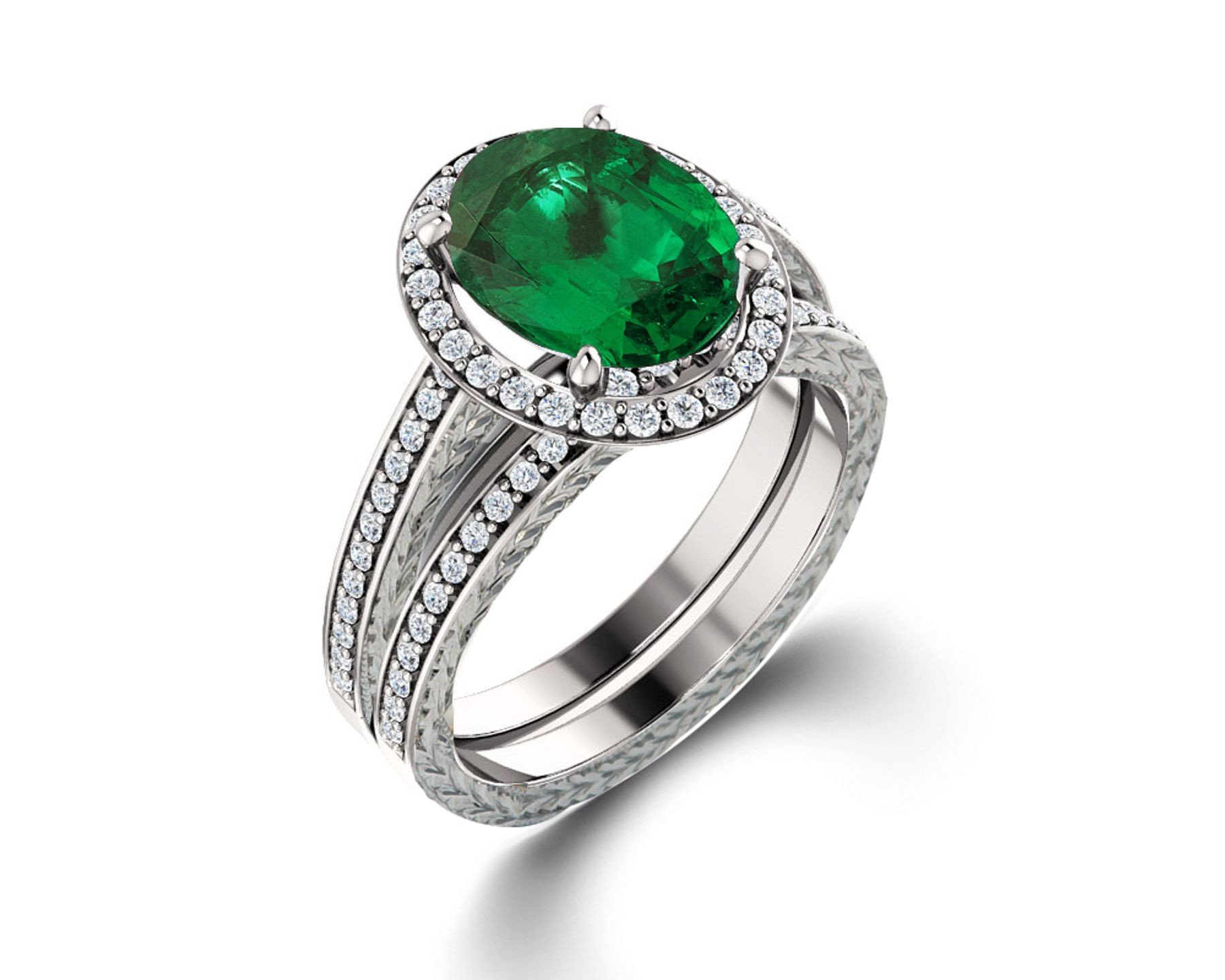 Made To Order Delicate Micro Pave Halo Vivid Green Emerald & Diamond Engagement Rings