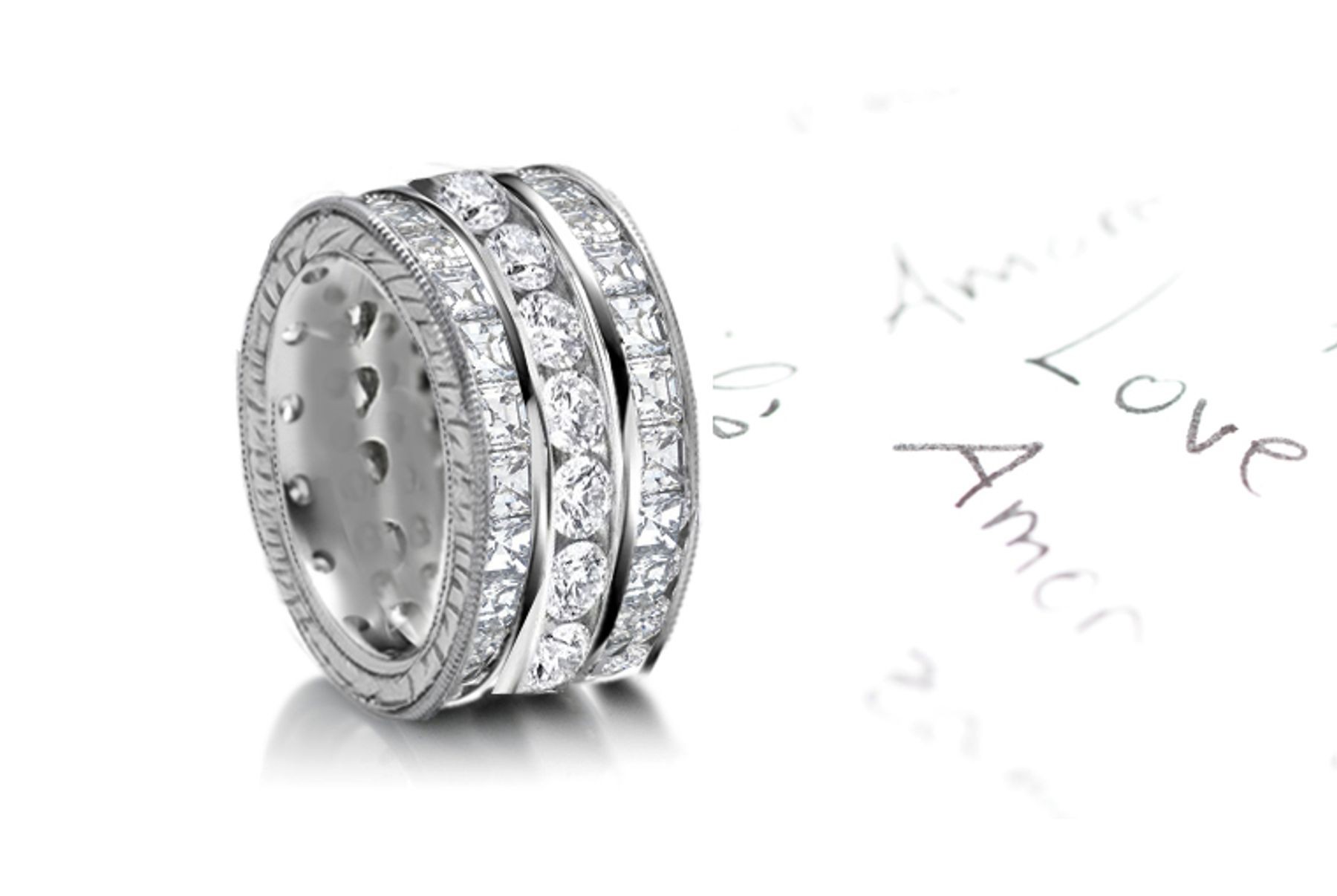 Dazzling Beauty: Twinkling Three Row Diamond Eternity Ring 4.0 to 5.50 carats