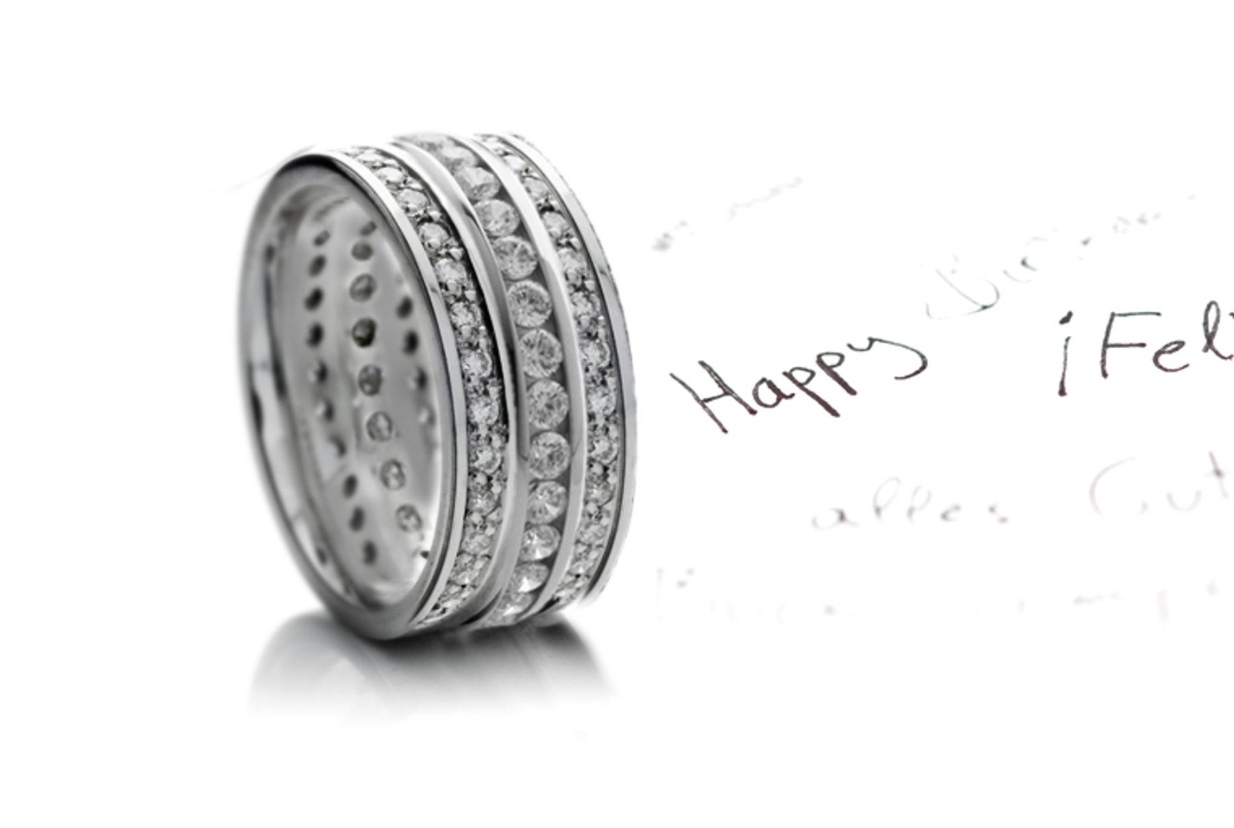 Dazzling Looks: Three Row Diamond Eternity Wedding Bands