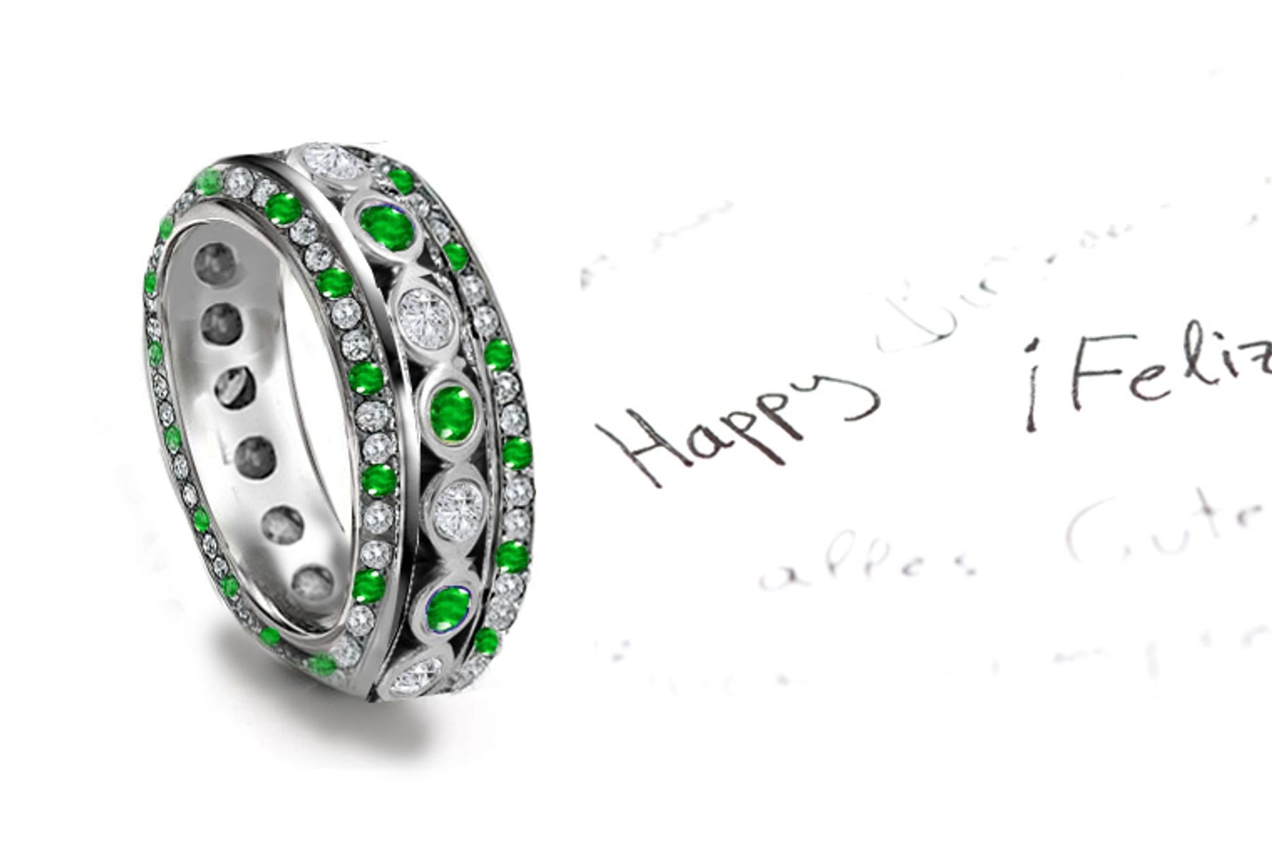 Truly Unique: Sparkling Glittering Fine Emerald Diamond Eternity Band