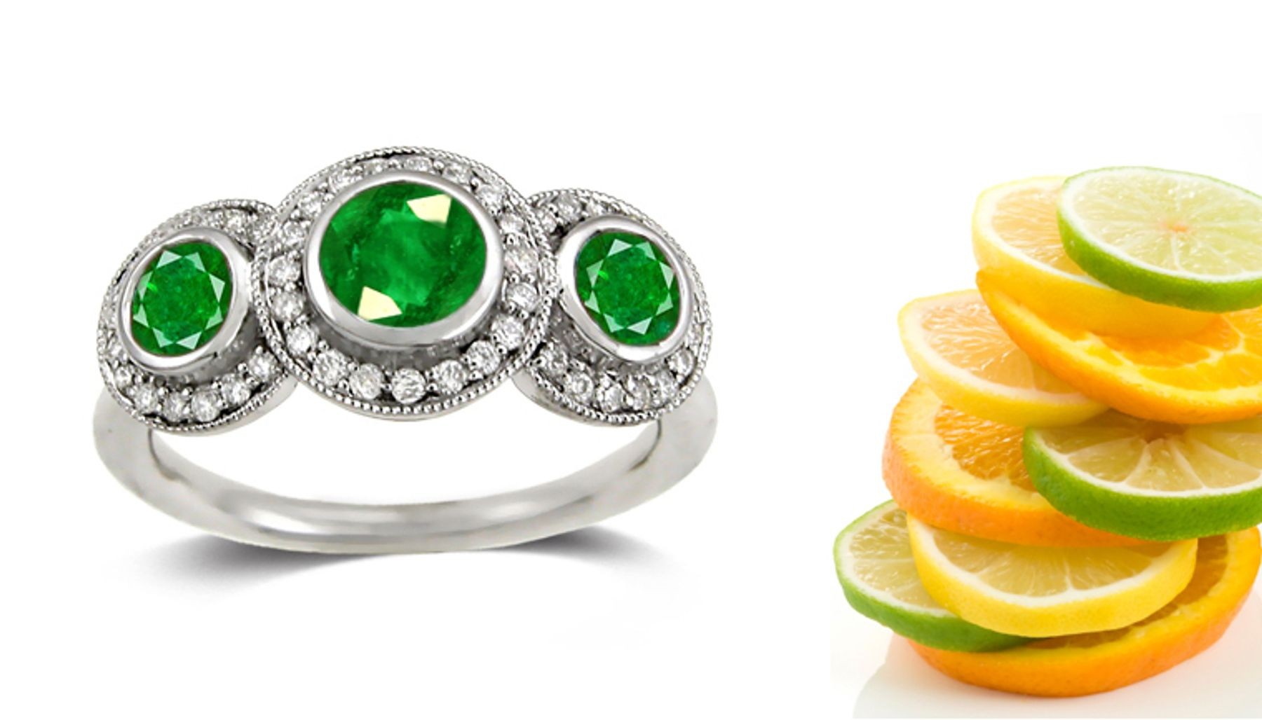 Originality of Designs: A Rich Green Round Emerald with French Pave Diamond Bordering around The Center Emerald Enclosedr