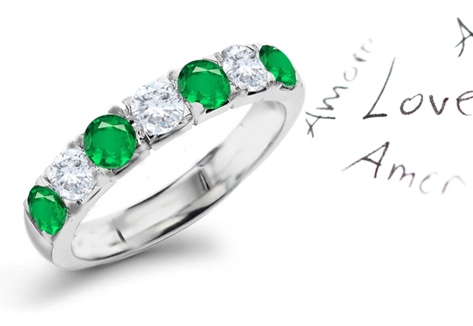 Excitement & Magic: 7 Stone Emerald & Diamond Anniversary Ring