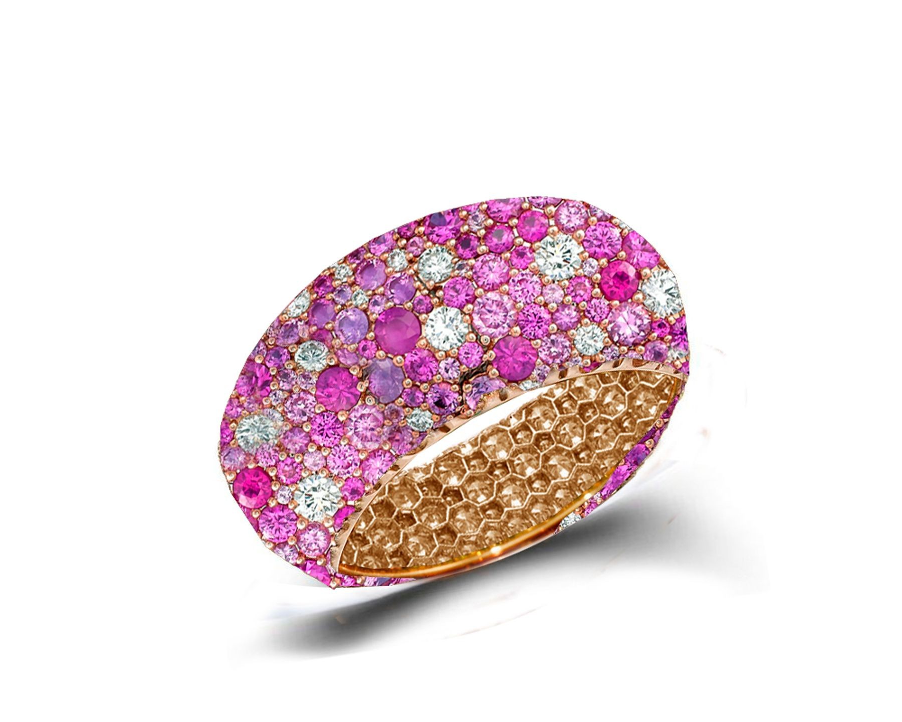 Eternity Ring with Diamonds & Pink Sapphires in Gold or Platinum