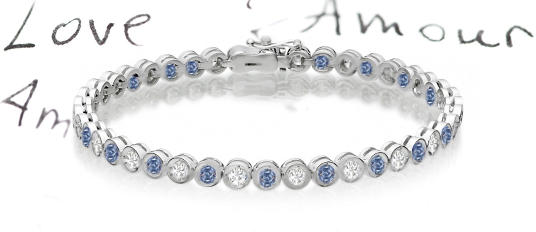 Alternating Blue Colored Diamonds & White Diamonds Fancy Blue Diamond Bracelet and Necklace