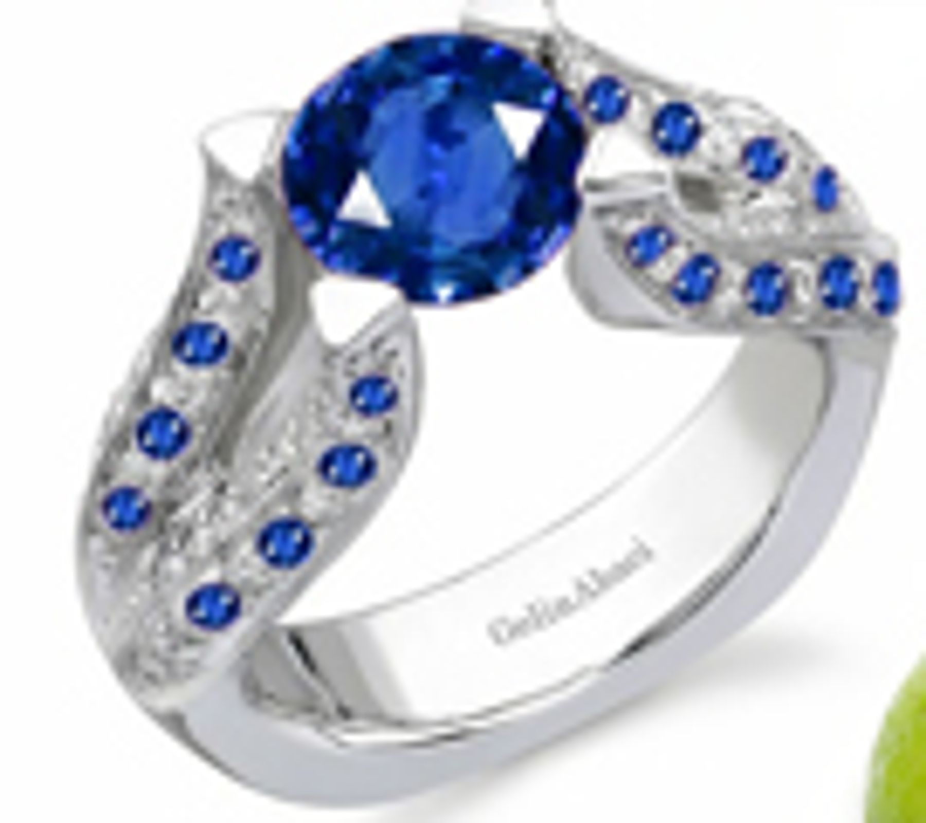 Pave Set Round Blue Sapphire Gemstone Diamond Tension Set Engagement Rings