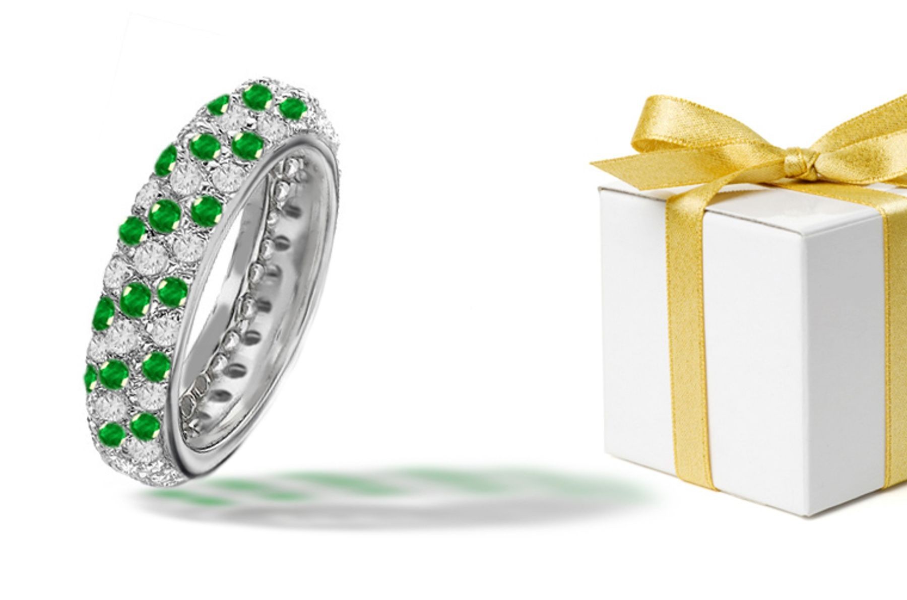 Platinum, Emerald, Diamond Micropavee Ring