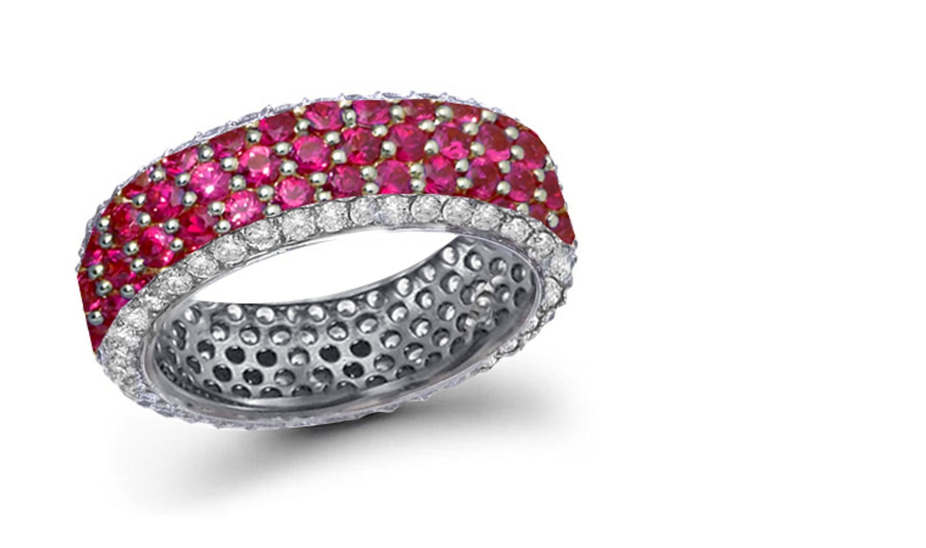Trio Micropavee Ruby Band with Diamond Borders in Platinum