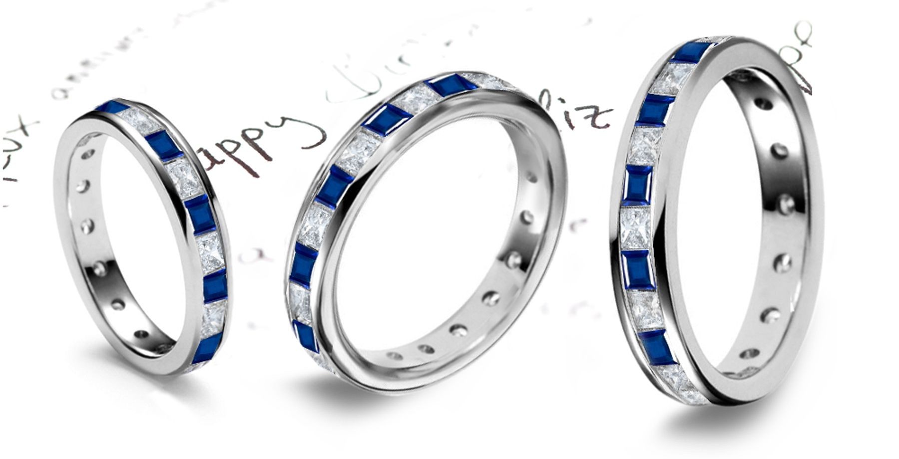 Princess Cut Sapphire and Diamond Eternity Band Channel Set in Gold