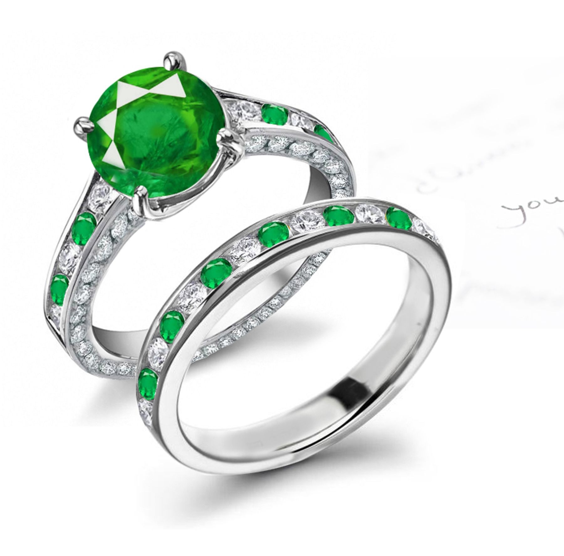 Special Prices: For Channel Set Emerald Coupled With Genuine Diamonds Ring 