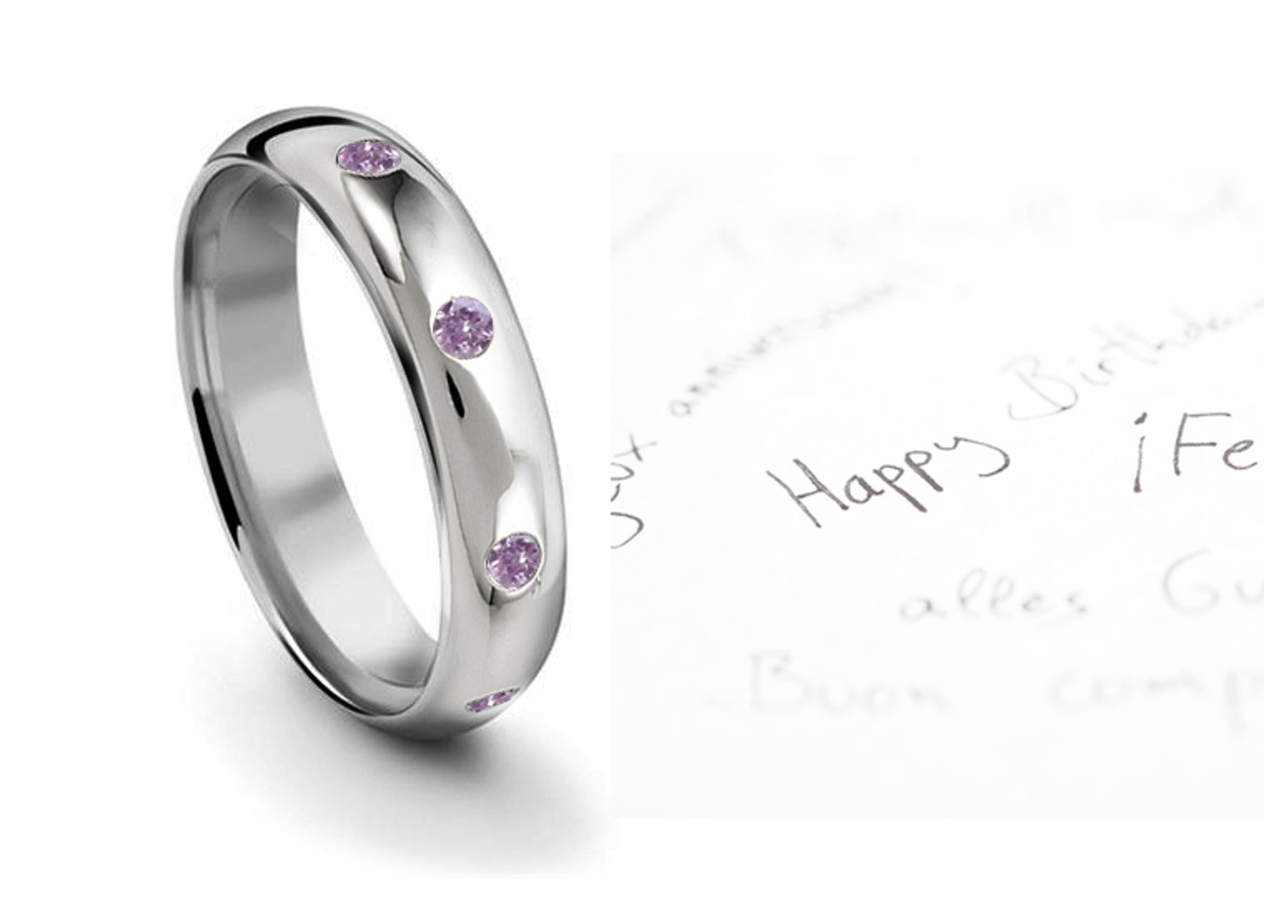 Burnish Round Purple Diamond Eternity Ring