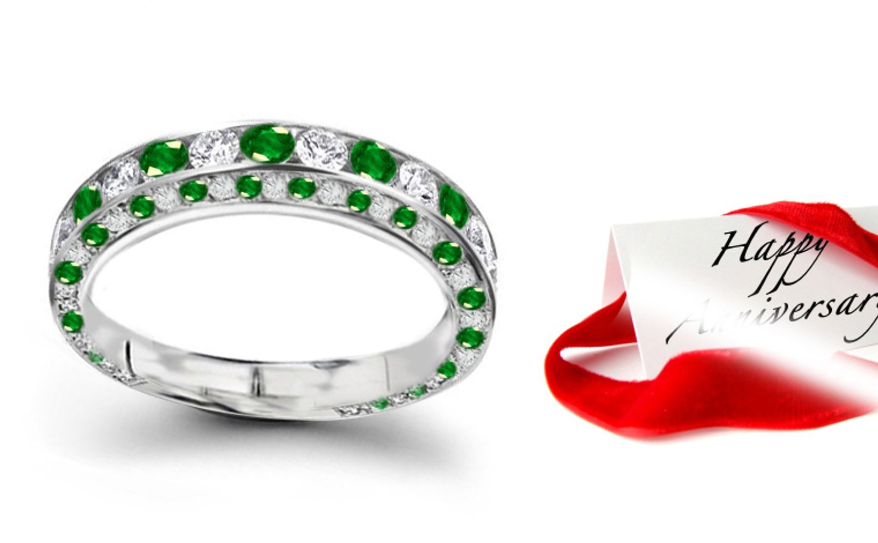Striking Diamond & Emerald Halo Eternity Ring