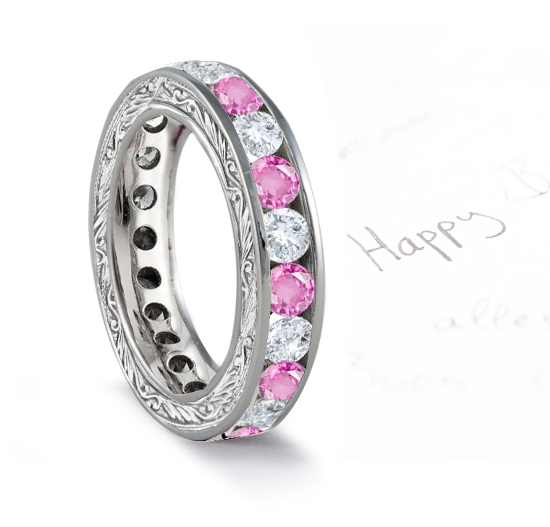 Pink Sapphire & Diamond Wedding Bands